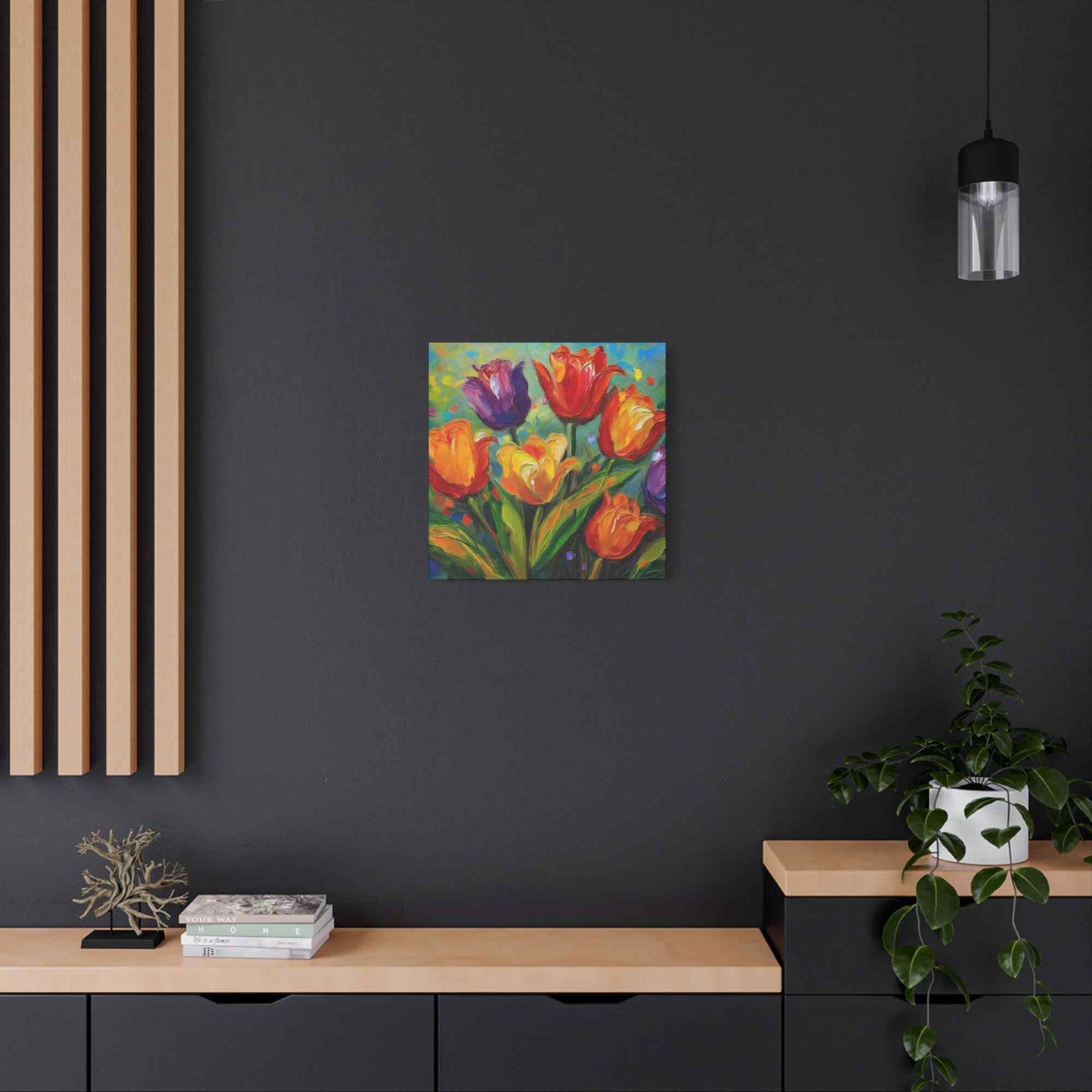 Tulips Print Canvas, Floral Oil Paint Print 20x20, 24x24, 30x30, 32x32, 36x36 Art Design Pine-Wood Inner Frame MC-141