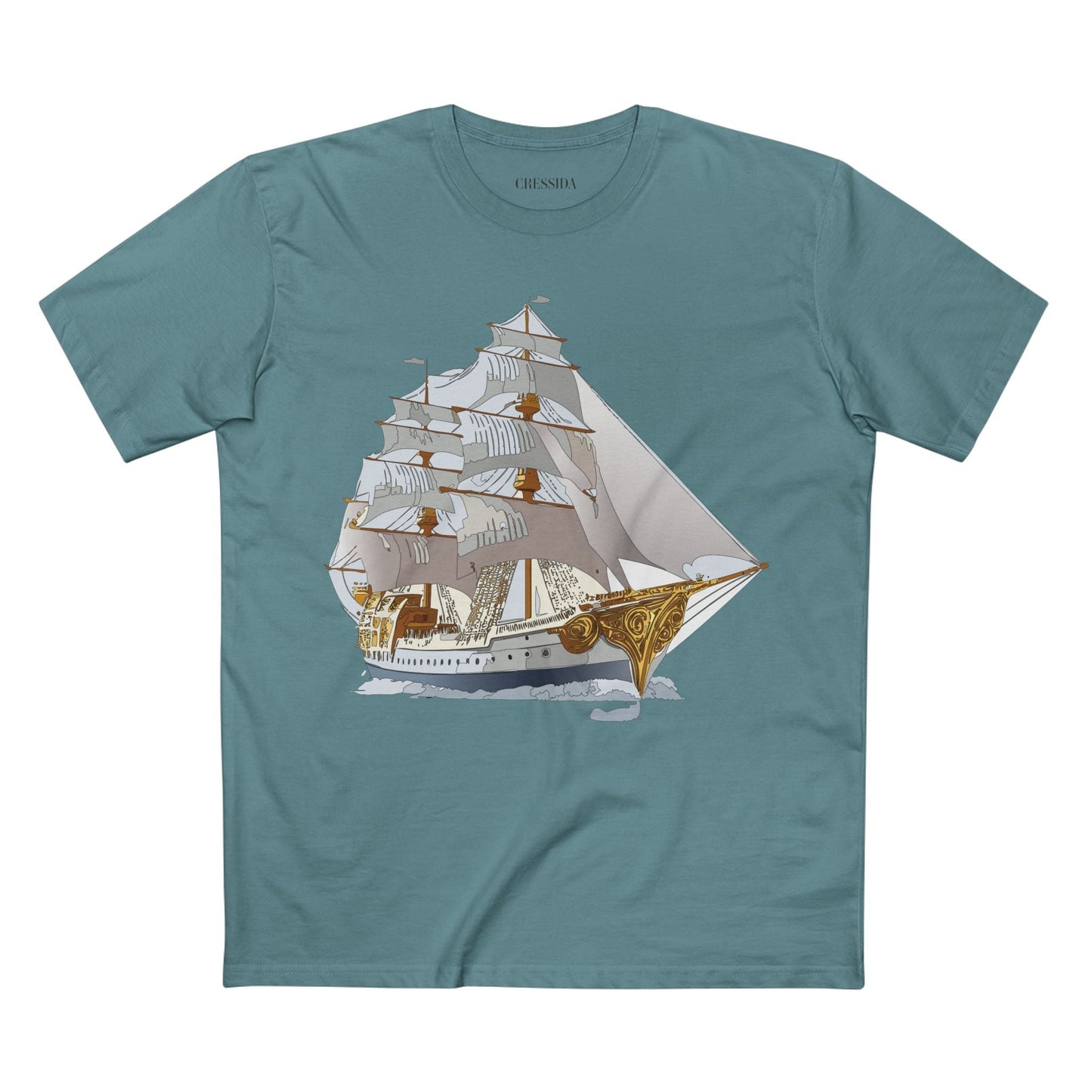 Ship Graphic Unisex 100 Cotton T-Shirt with Gold Frigate Art Design 8