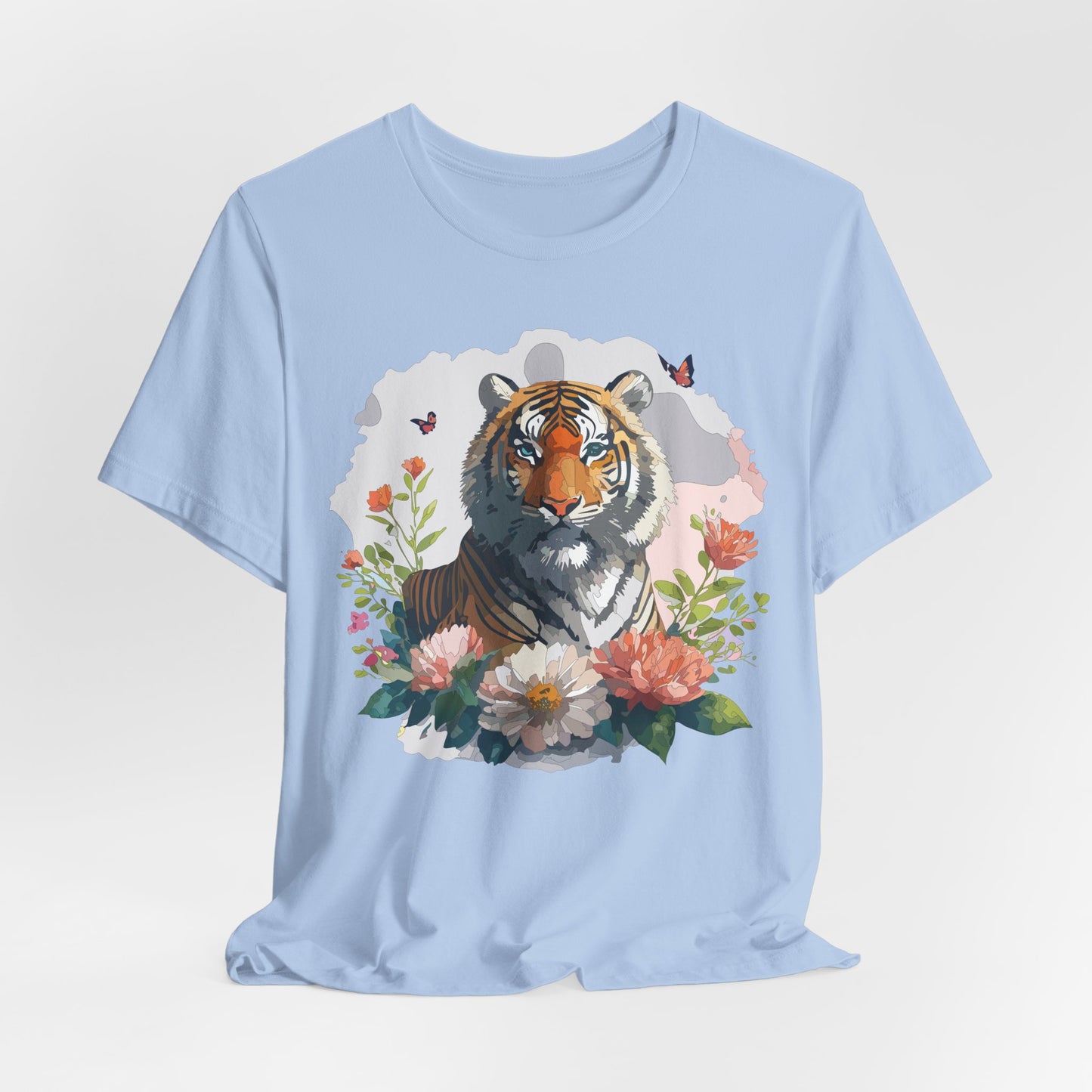 Floral Tiger Graphic Tee, Animal Shirt, Tiger Shirt, Flower Top, T-Shirt with Animal, Art Design