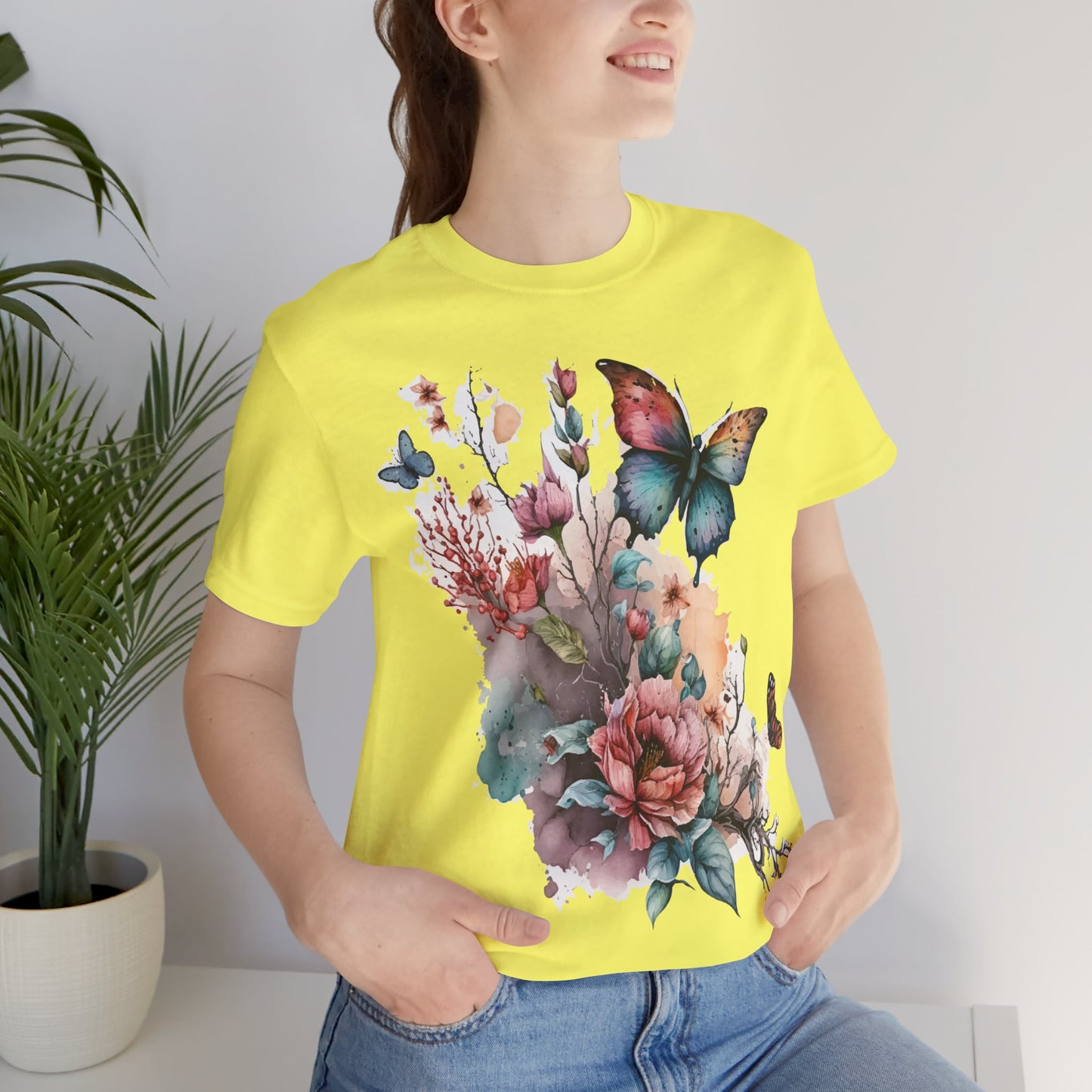 Cotton Tee Shirt with Butterfly Prints