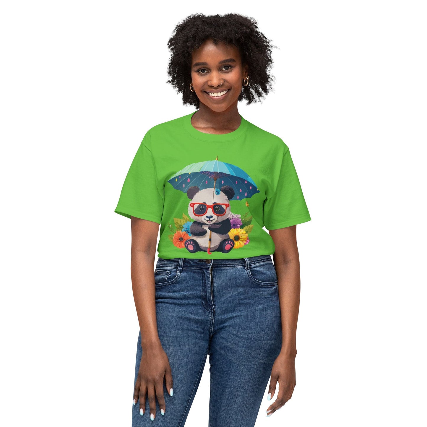 Panda Art T Shirt Unisex HD Cotton Tee With Floral Print Panda Design USA Printed Now