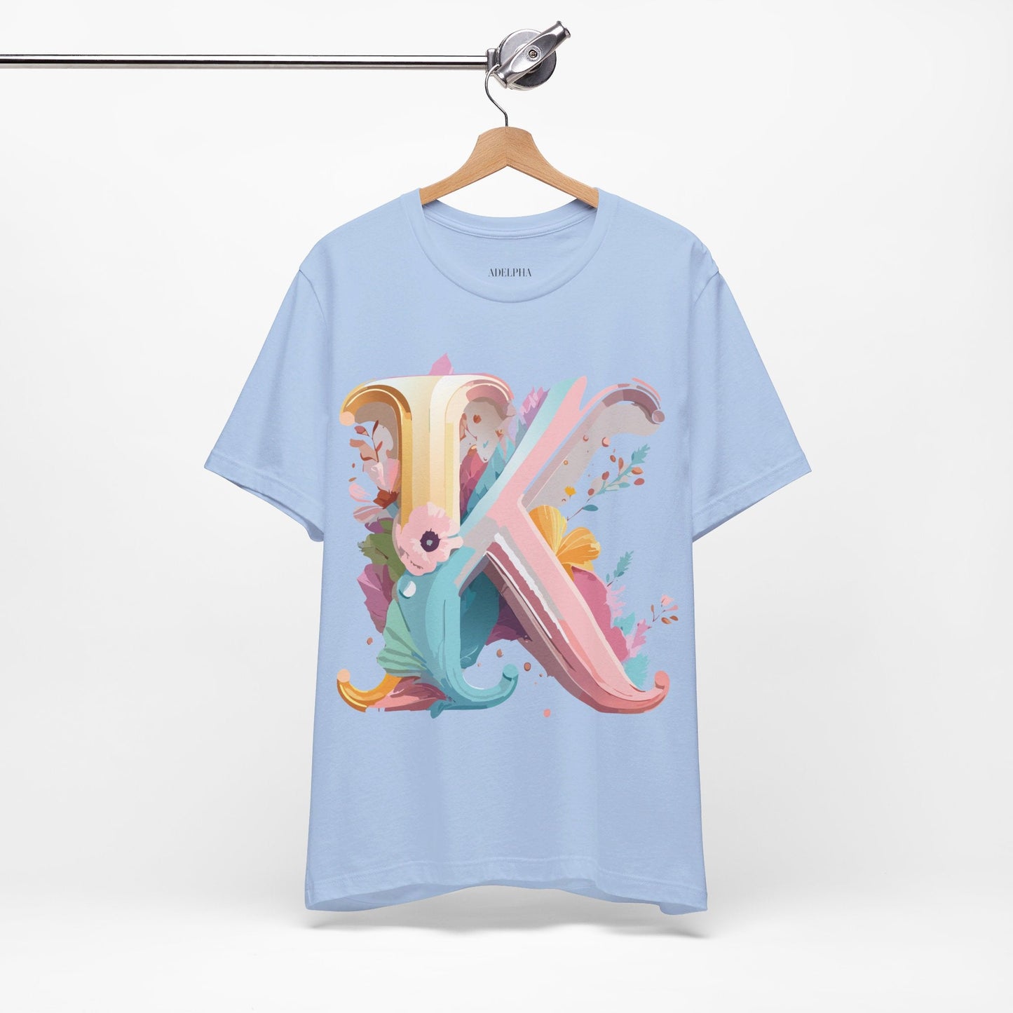 Letter K Graphic Tee Unisex Vintage Inspired Art Design Short Sleeve Shirt Adelpha