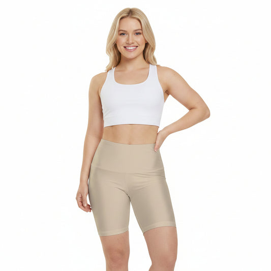 Pale Oak Beige Beige Women's Workout Shorts — High-Waist Active Bike Shorts