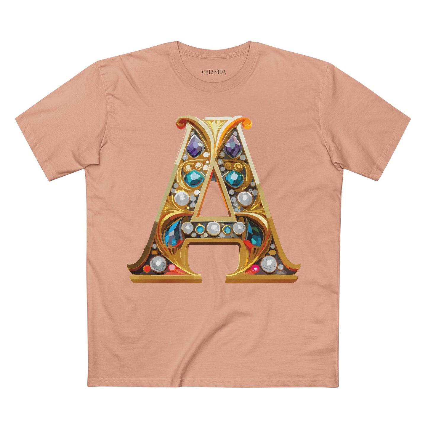 Letter A Graphic Design Tee Unisex 100 Cotton With Antique Gold Letters Artwork T-Shirt