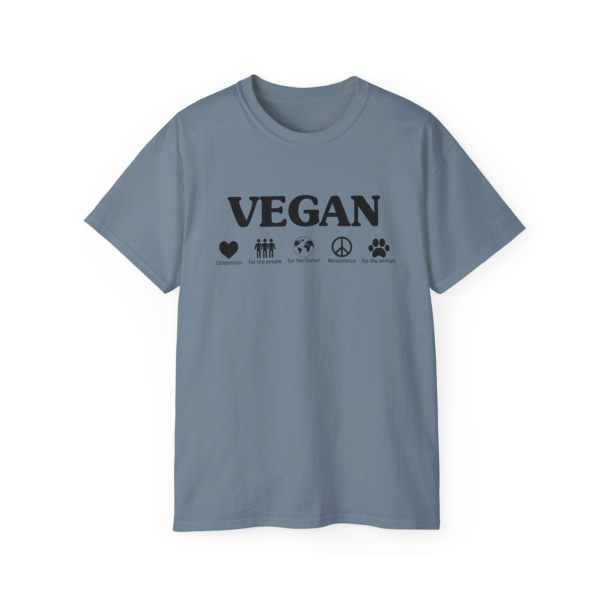 Vegan Icons Tee | Heart, People, Earth, Peace, Paw Symbols