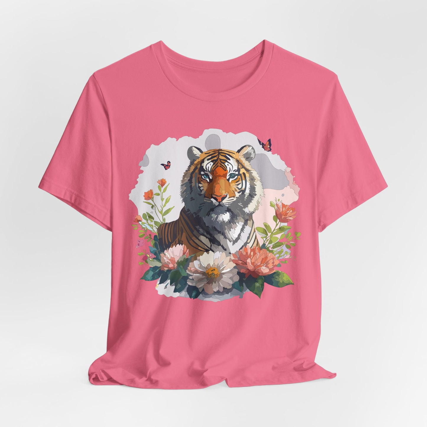 Floral Tiger Graphic Tee, Animal Shirt, Tiger Shirt, Flower Top, T-Shirt with Animal, Art Design