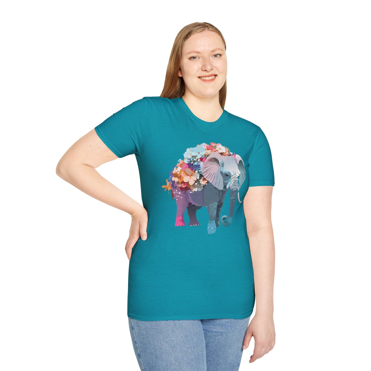 Elephant T Shirt Unisex Softstyle Tee 100 Percent Ring Spun Cotton Animal Design