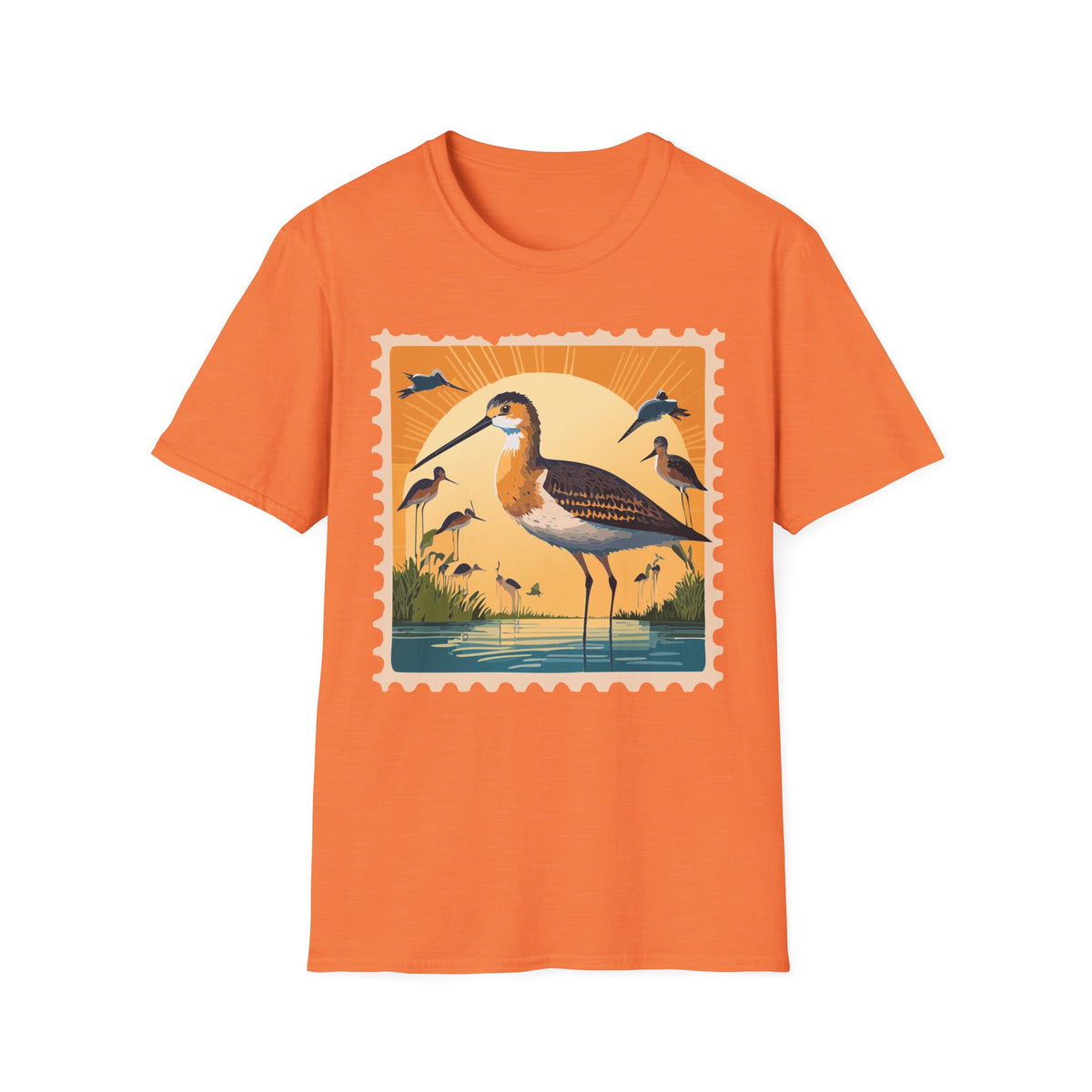 Shorebird Sunset Illustration T-Shirt | Coastal Bird Graphic Tee Unisex 100 Cotton Gildan T-Shirt