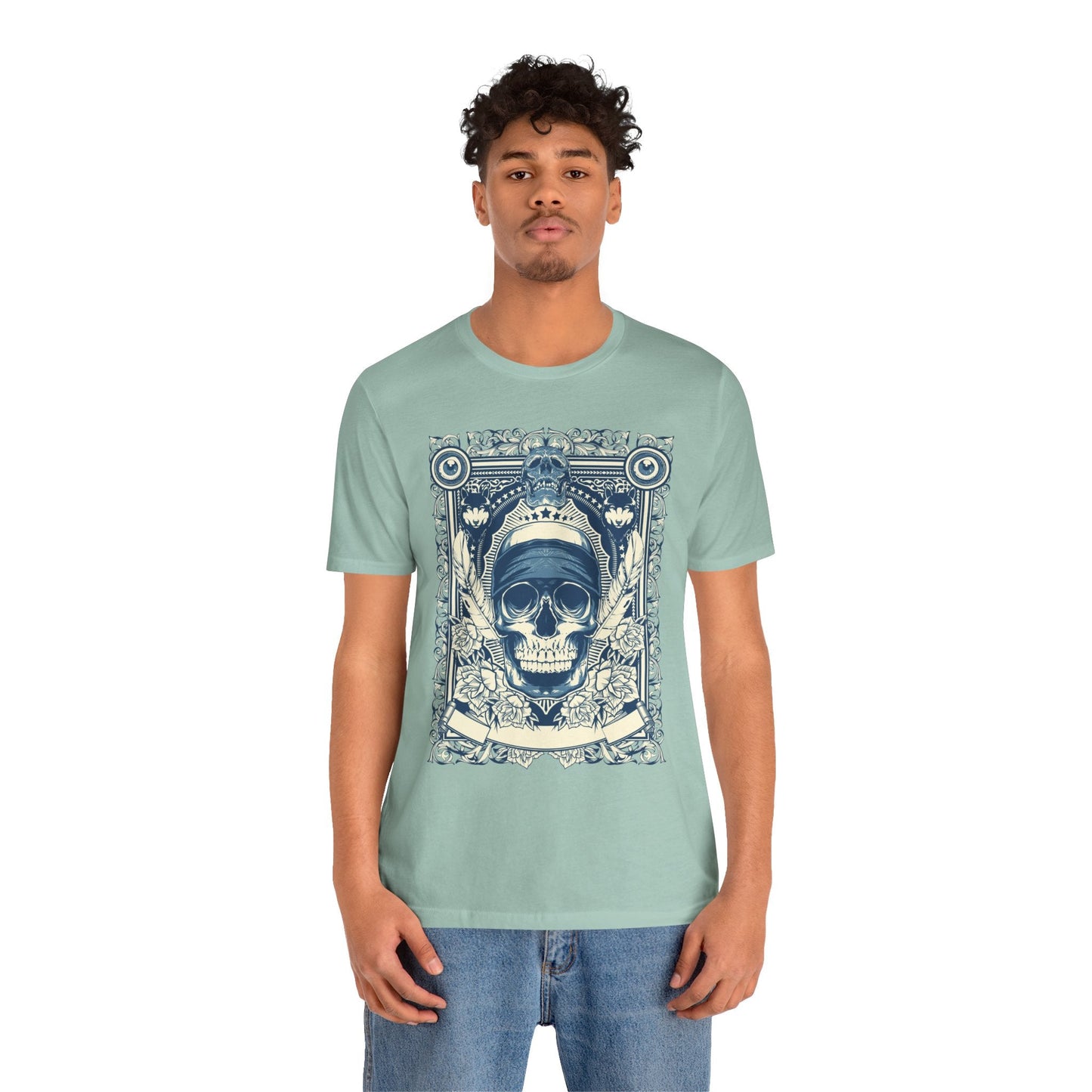 Skull Crown Graphic Tee Vintage Ornate Skull Illustration Rock Band T-Shirt