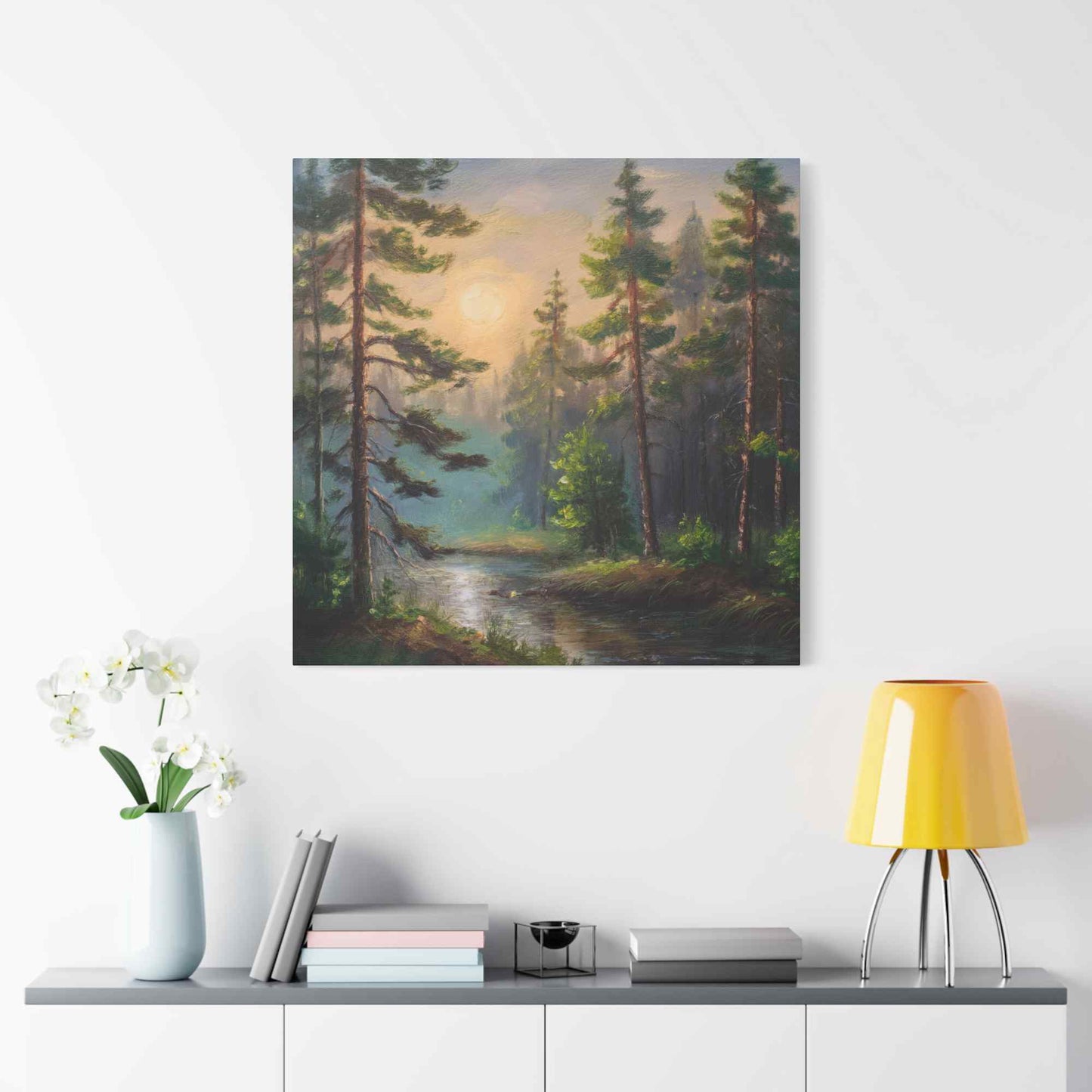 Forest Print Canvas, Trees Oil Paint Print 20x20, 24x24, 30x30, 32x32, 36x36 Art Design Print Pine-Wood Inner Frame MC-74