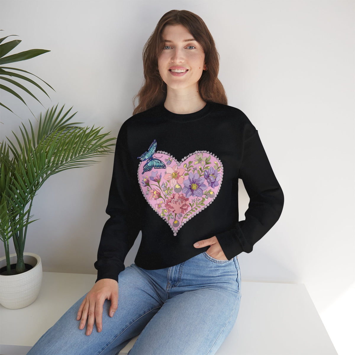Floral Heart Love Graphic Valentine's Day Sweatshirt Unisex 50/50 Cotton-Poly Sweatshirt w38