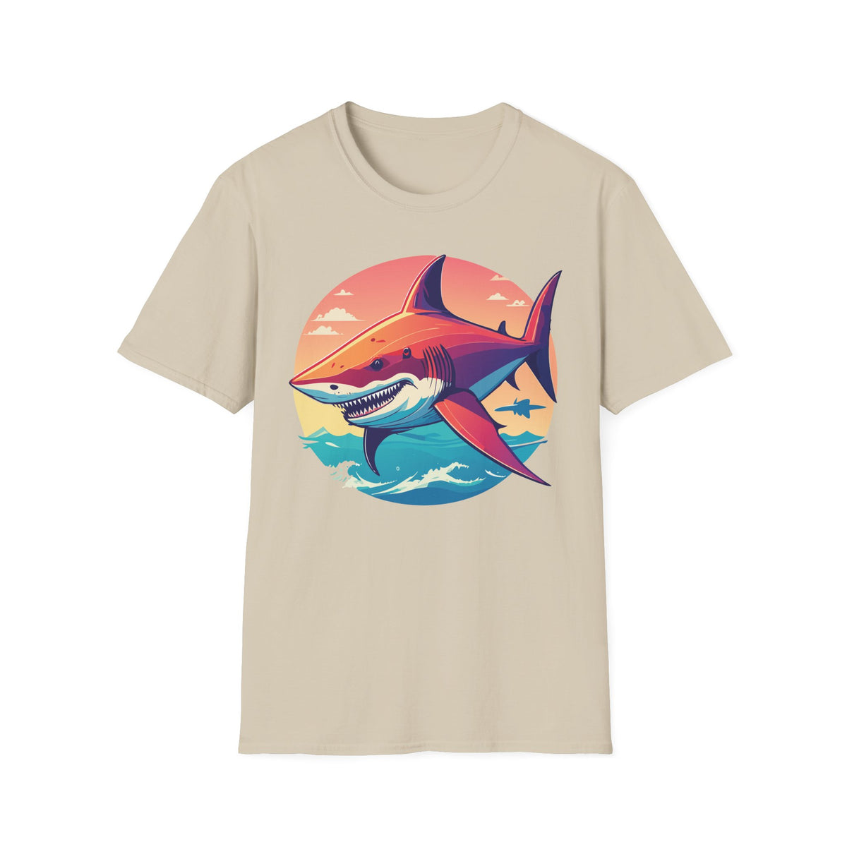 Sunset Shark Graphic T-Shirt | Retro Ocean Illustration