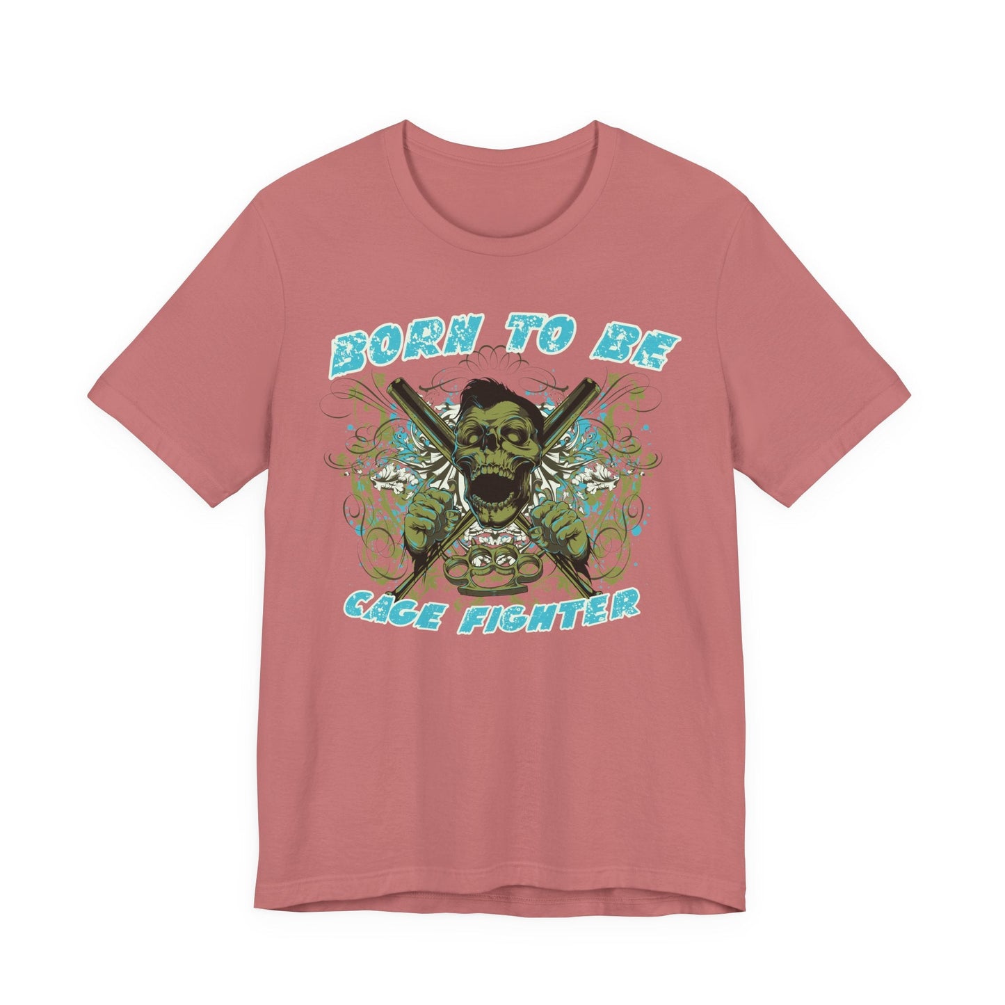 Born To Be Cage Fighter Tee Skull Crossed Knives Graphic T-Shirt