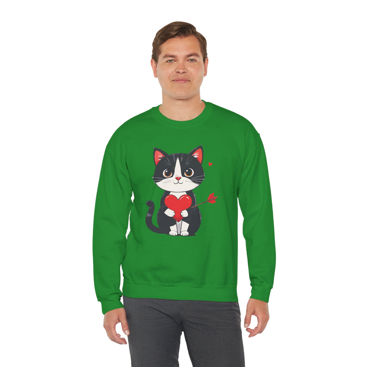 Cat Heart Sweatshirt, Heart Sweatshirt, Cat Sweatshirt, Valentine's Day Sweatshirt, 50/50 Cotton-Poly Animal Sweatshirt 103