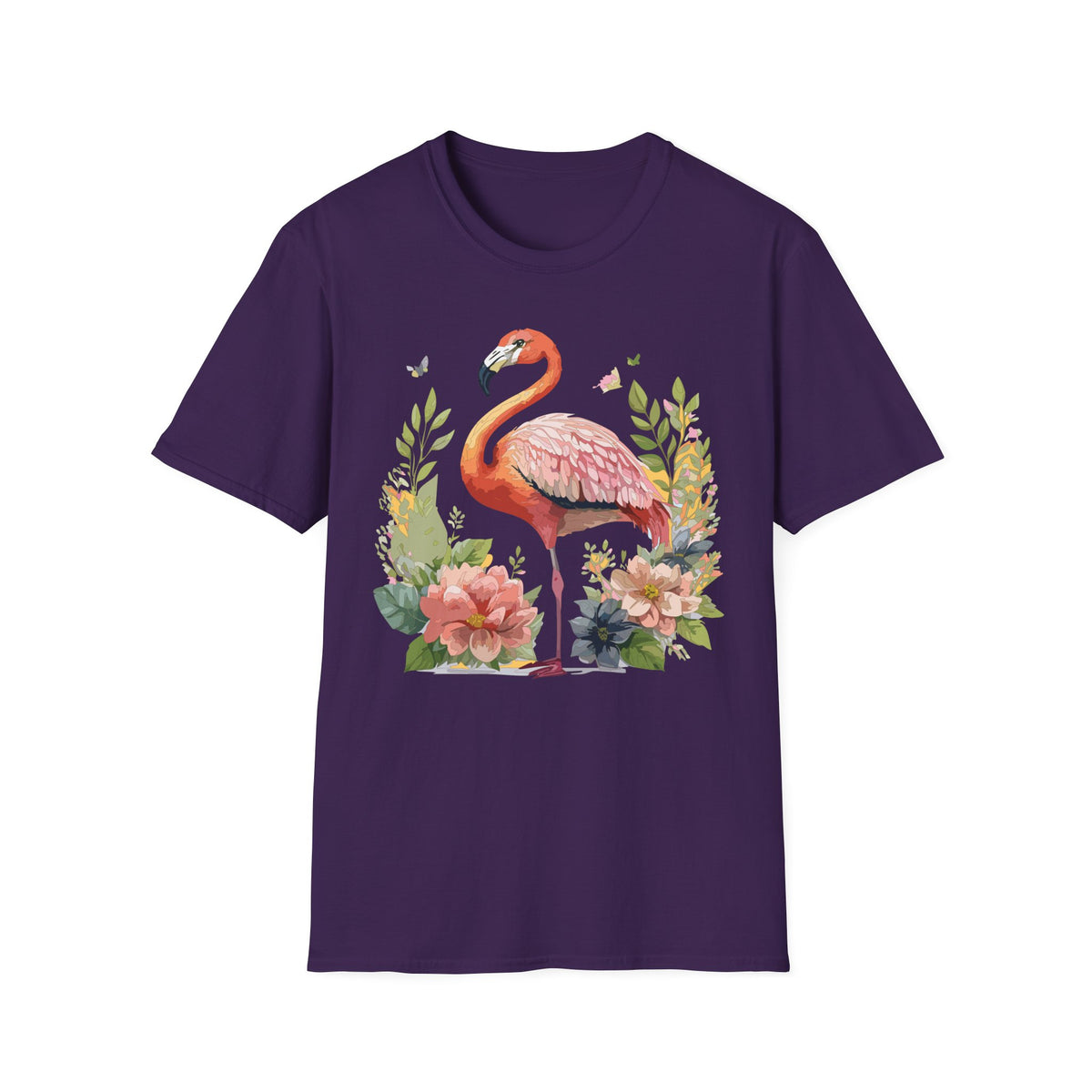 Pink Flamingo Floral Tee | Flamingo Shirt, Tropical Bird Illustration
