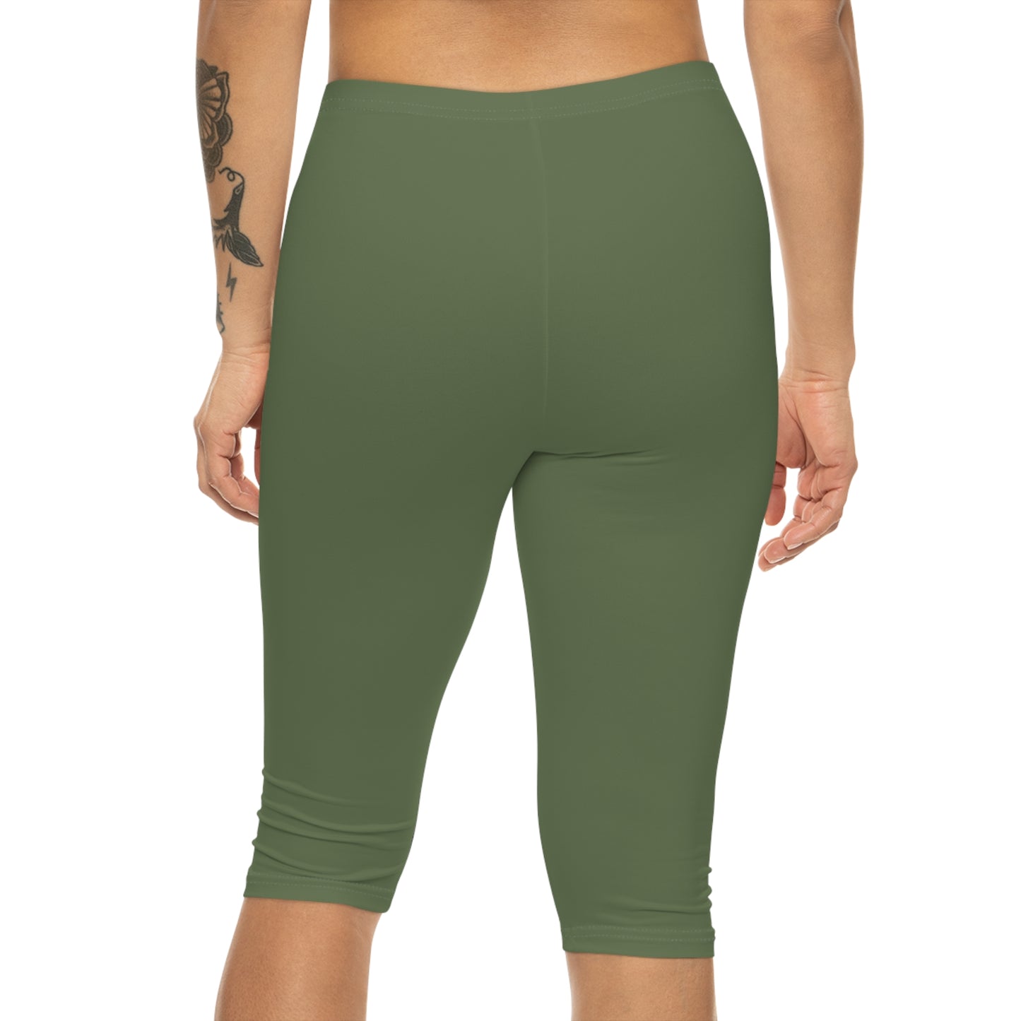 Dusty Olive Color Women's Brushed Suede Poly Span Casual Capri Leggings XS-2XL