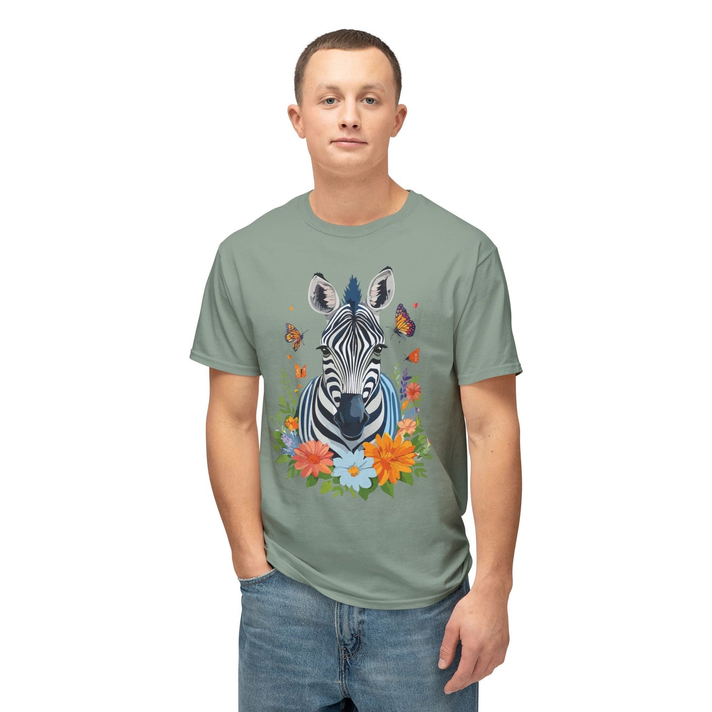 Zebra Art Print T Shirt Unisex Cotton Tee With Floral Design Vintage Zebra Theme