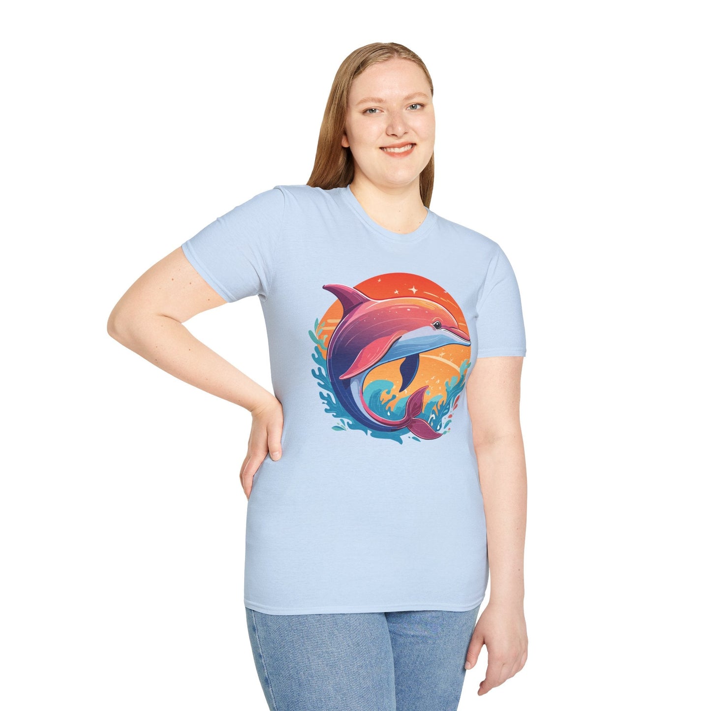 Dolphin Shirt Unisex Tee 100 Percent Ring Spun Cotton Softstyle Gildan 64000 Comfort Fit