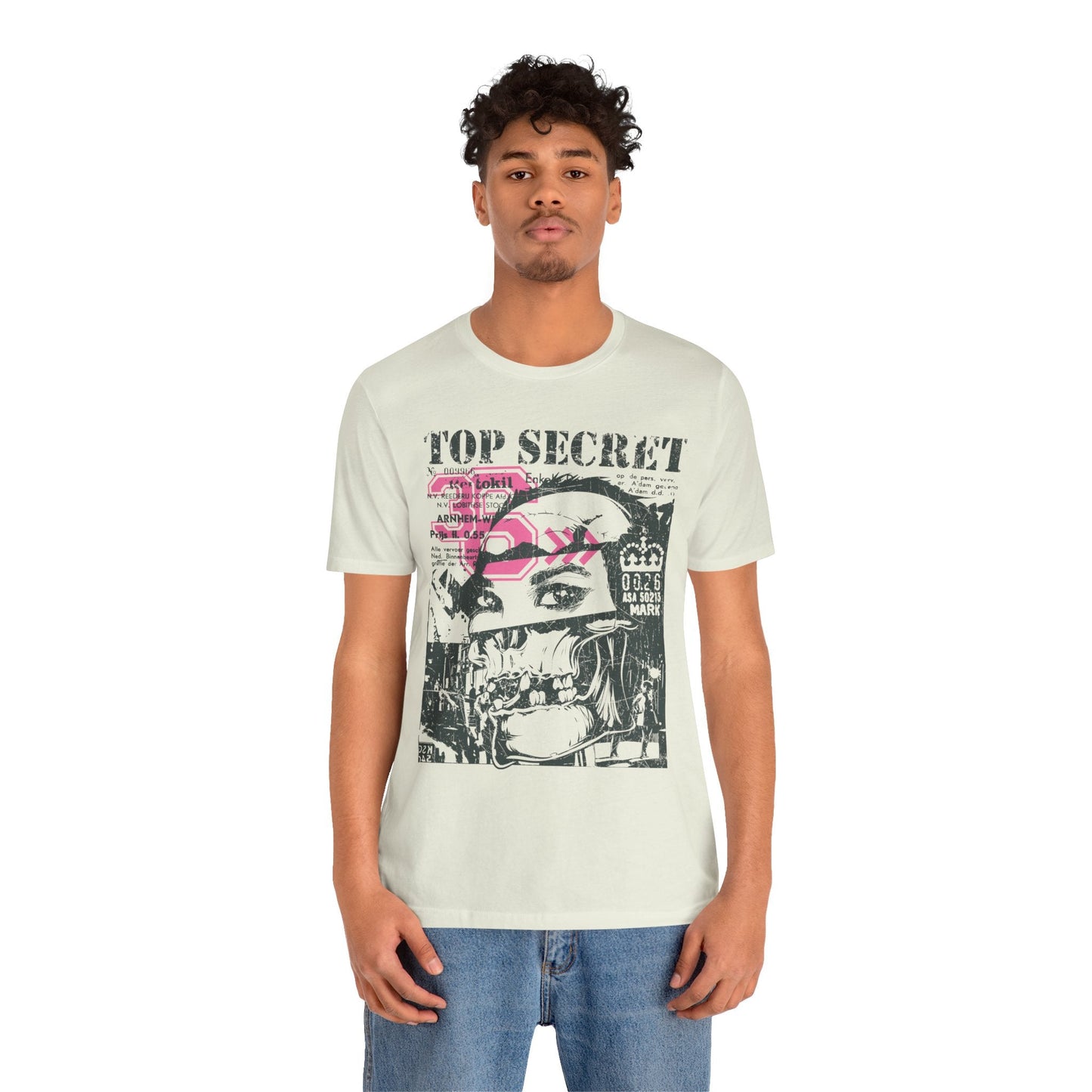Top Secret Skull Face Tee Grunge Graphic T-Shirt Retro Collage A-6