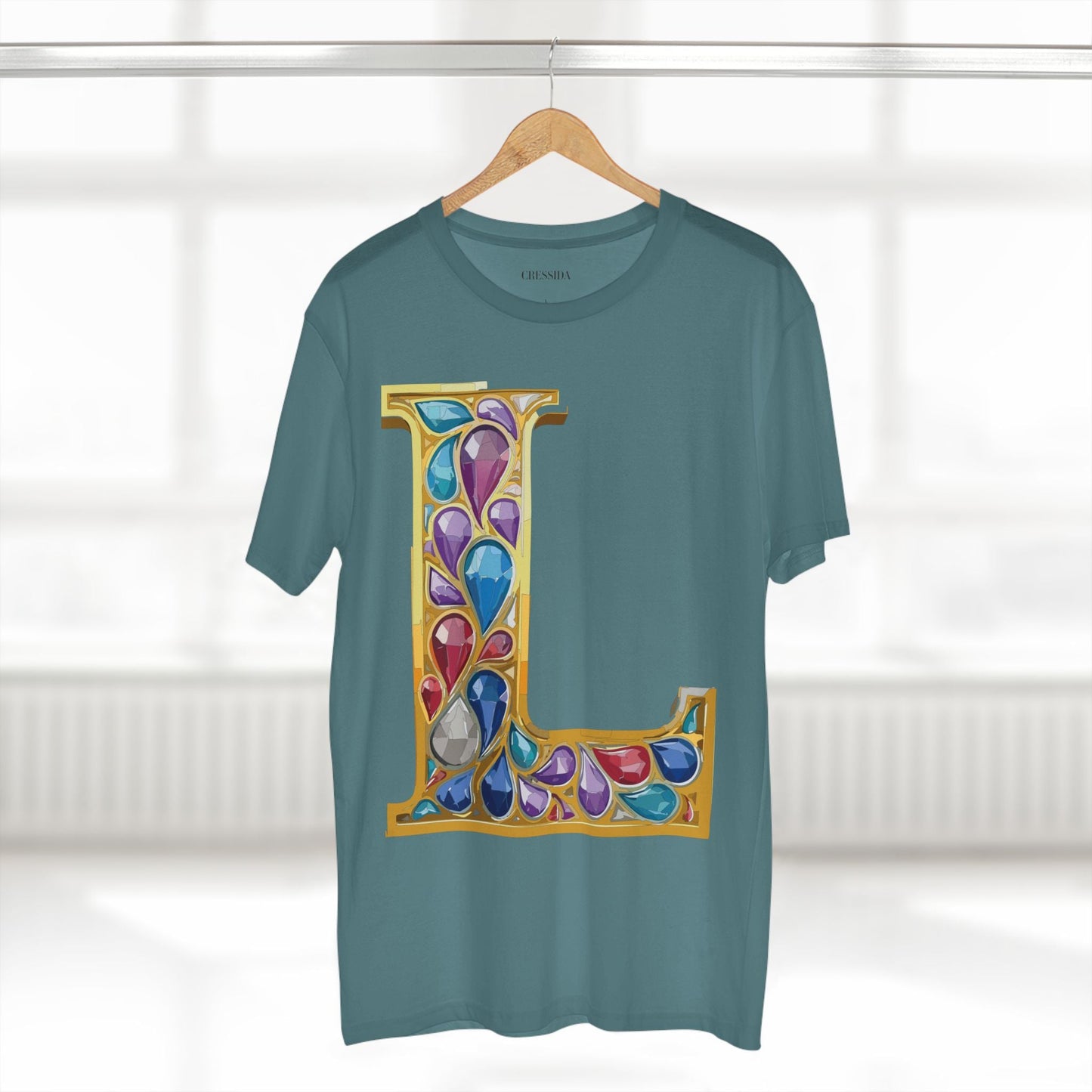 Letter L Graphic Design Tee Unisex 100 Cotton With Antique Gold Letters Artwork T-Shirt