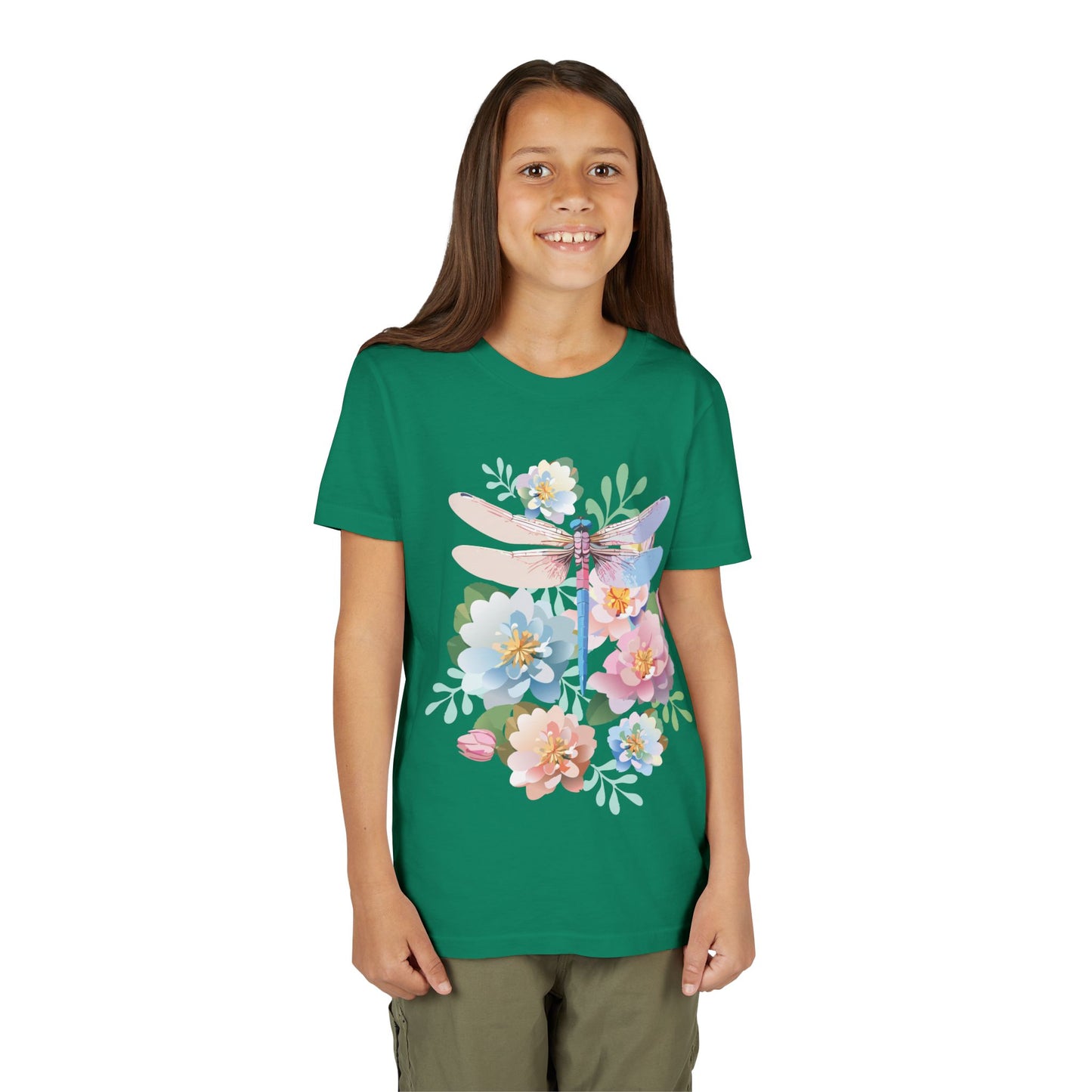 Dragonfly Blossom Youth Tee - Colorful Short Sleeve T-Shirt for Spring Celebrations (9-14)