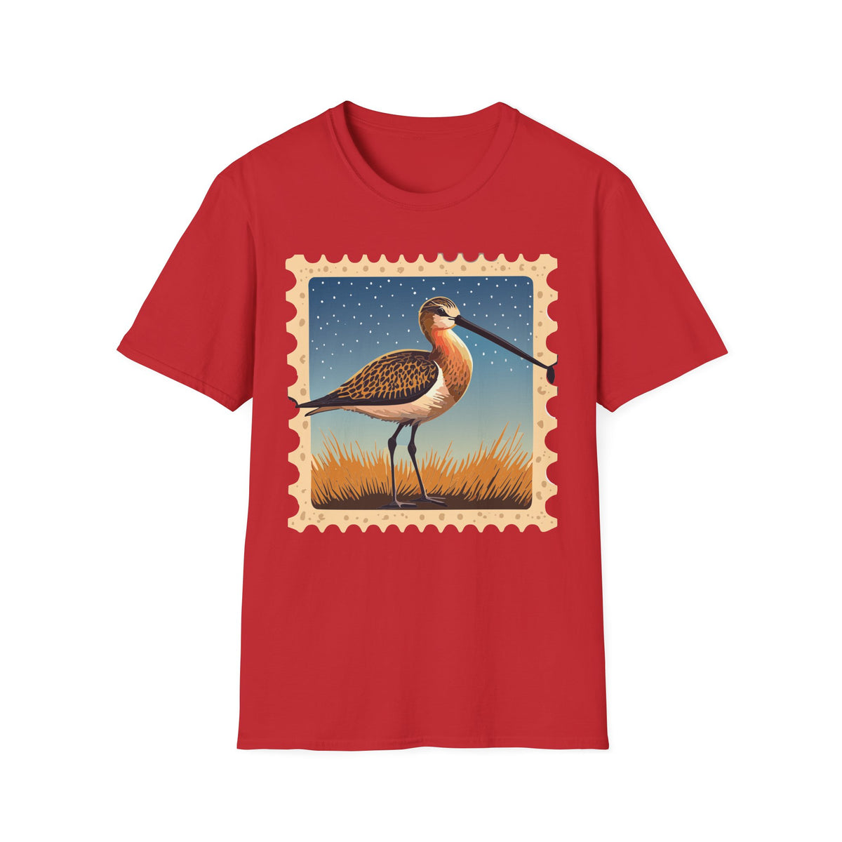 Shorebird Illustration T-Shirt | Vintage Postage Stamp Graphic Tee Unisex 100 Cotton Gildan T-Shirt