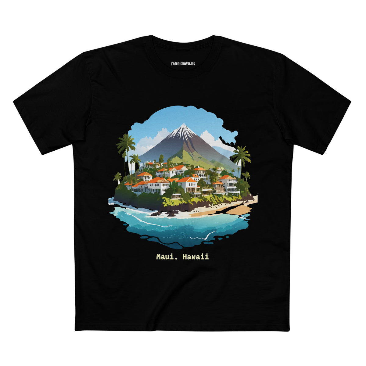 Maui Hawaii Island Landscape T-Shirt | Tropical Beach Village Print