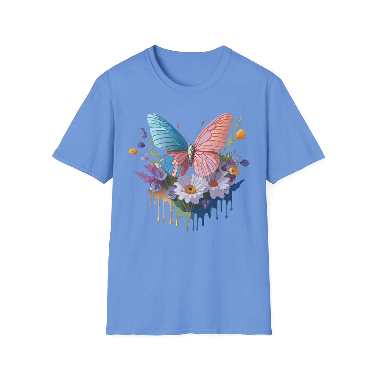 Butterfly Bloom T-Shirt — Pastel Wing Floral Drip Graphic Design Unisex 100 Cotton Gildan T-Shirt