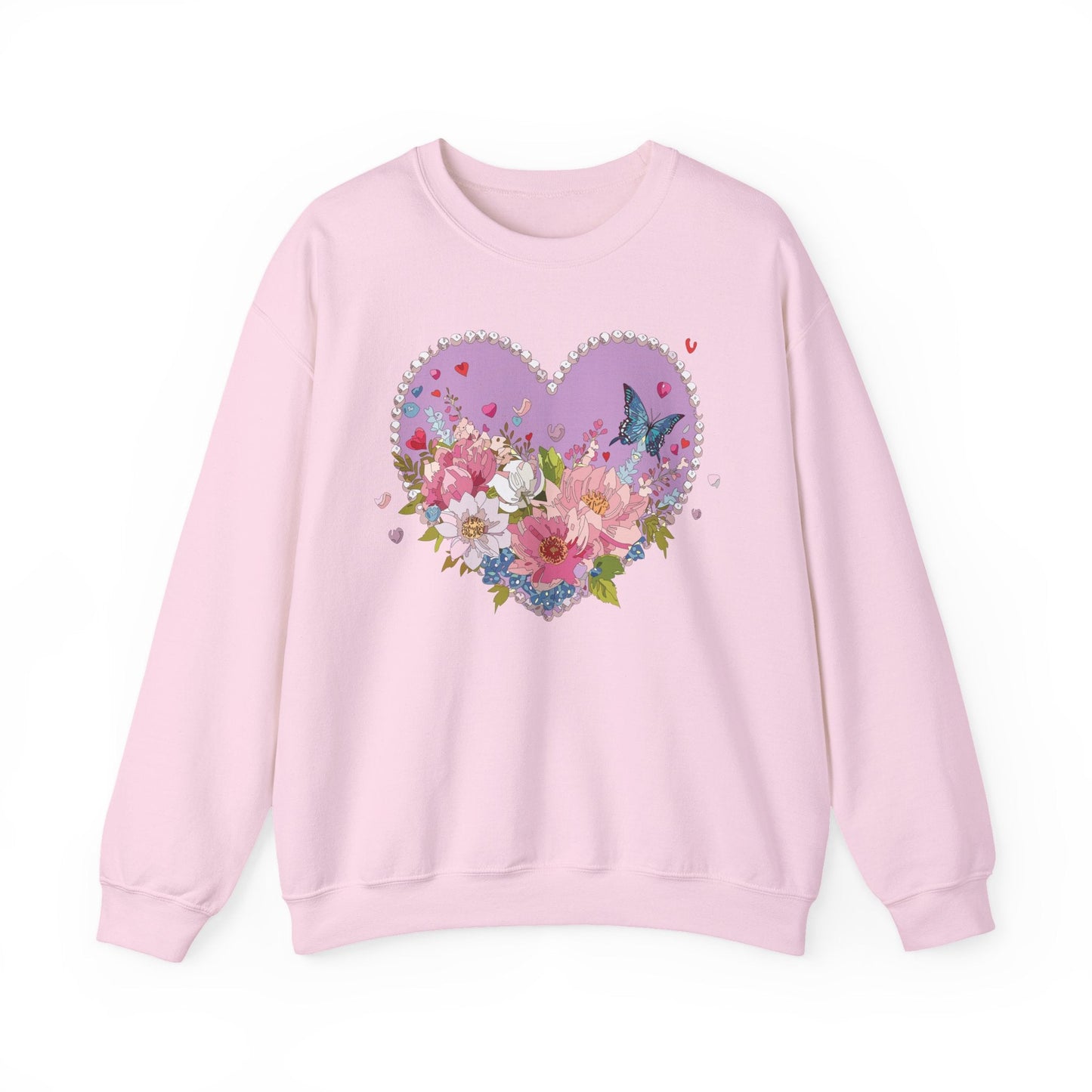Floral Heart Sweatshirt Unisex Crewneck Valentines Day Heavy Blend Gildan 18000 Cozy Warm