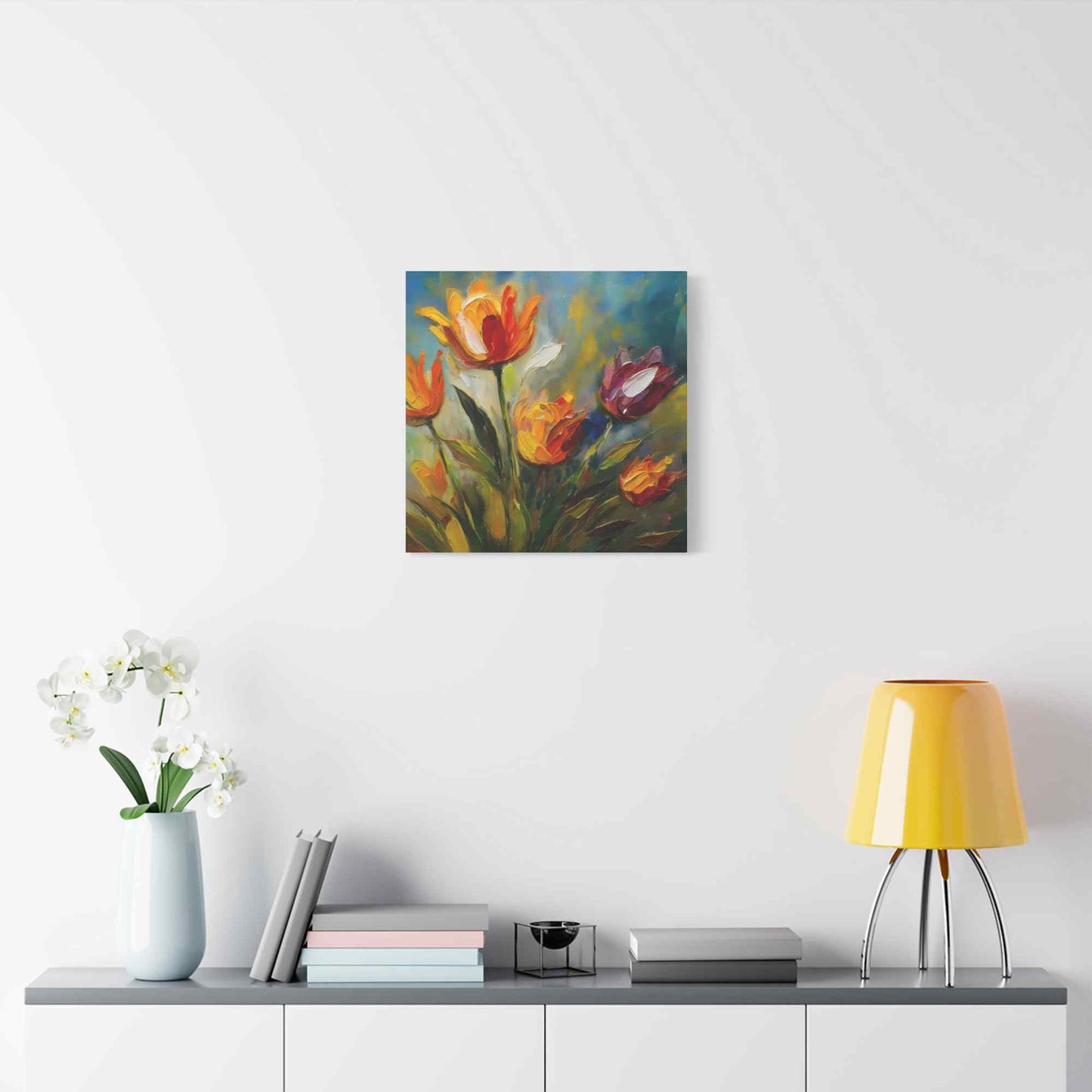 Tulips Print Canvas, Floral Oil Paint Print 20x20, 24x24, 30x30, 32x32, 36x36 Art Design Pine-Wood Inner Frame MC-146
