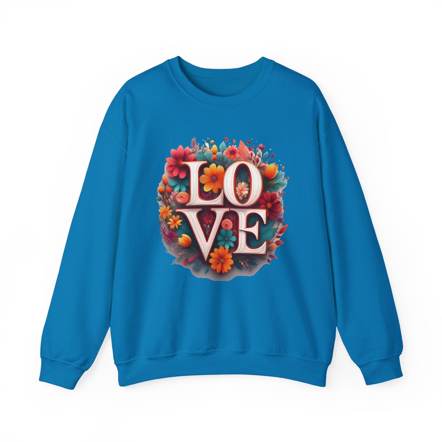Floral Love Valentines Day Sweatshirt Unisex Heavy Blend Crewneck 50/50 Cotton Polyester Gildan 18000