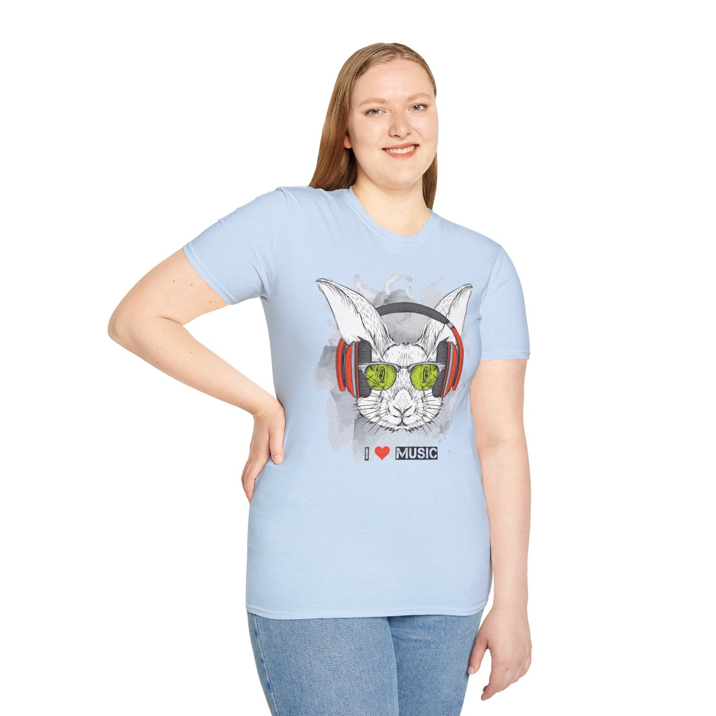I Love Music Animals Shirt With Headphones Unisex Softstyle Tee 100 Percent Ring Spun Cotton