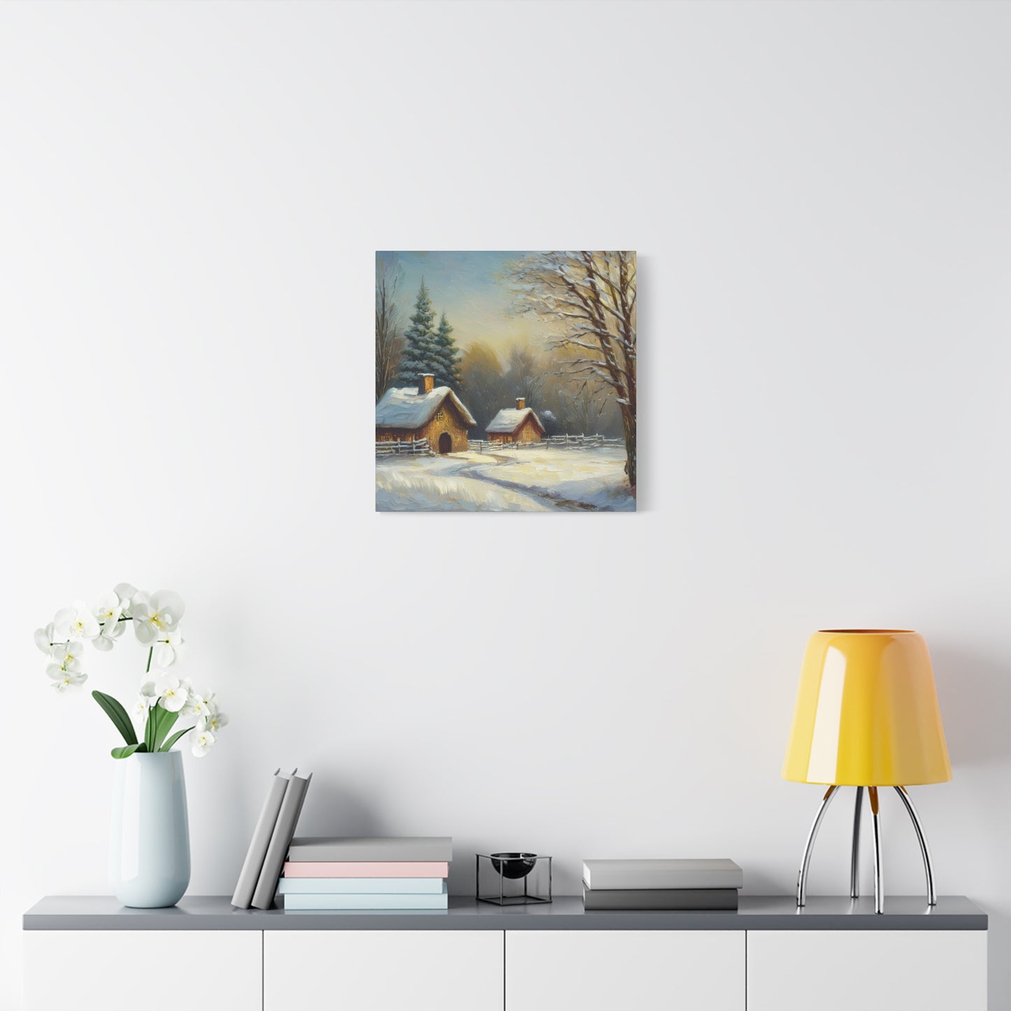 Countryside Winter Print Canvas, Oil Paint Print 20x20, 24x24, 30x30, 32x32, 36x36 Art Design Pine-Wood Inner Frame MC-113