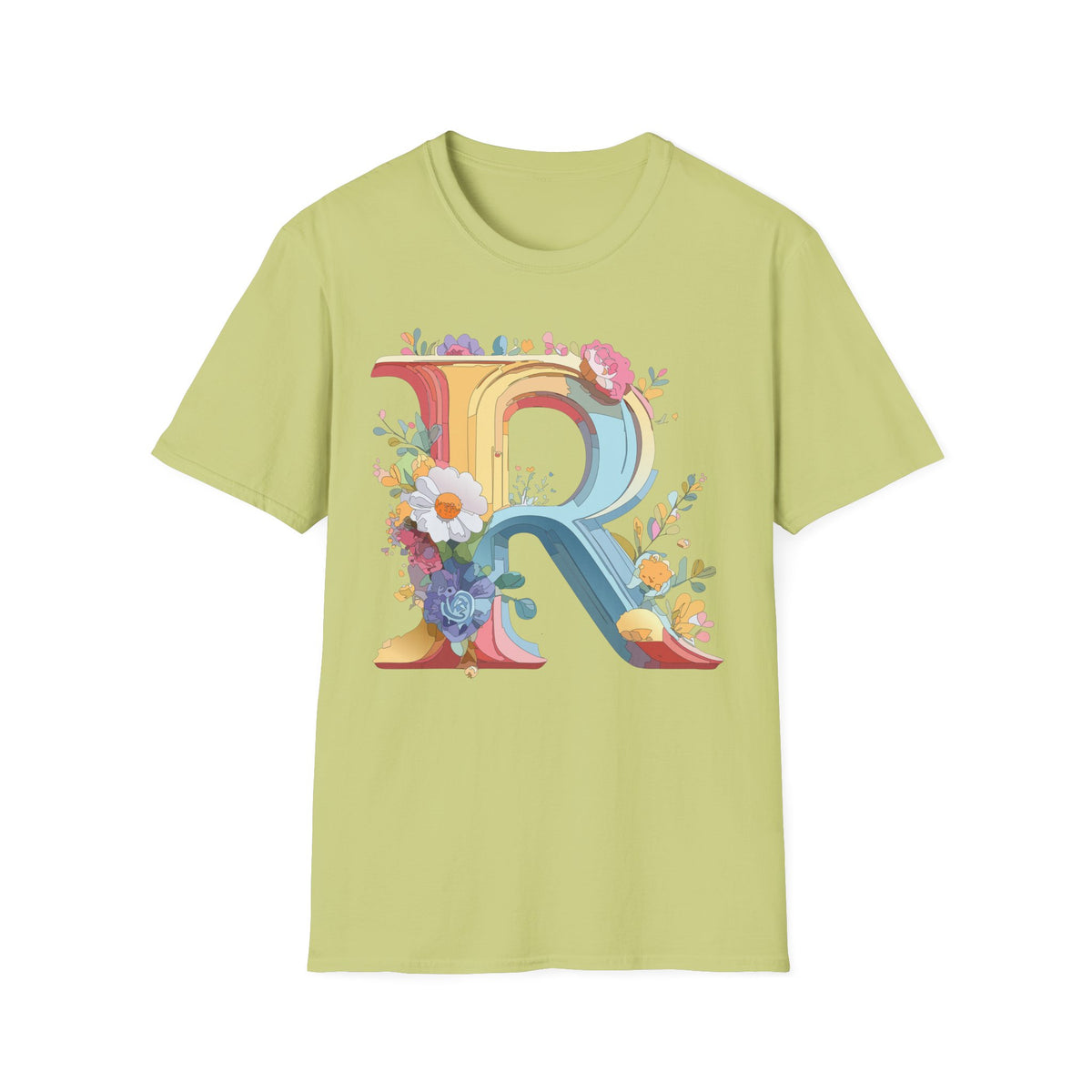 Floral Letter R T-Shirt | Decorative Monogram Initial R Tee
