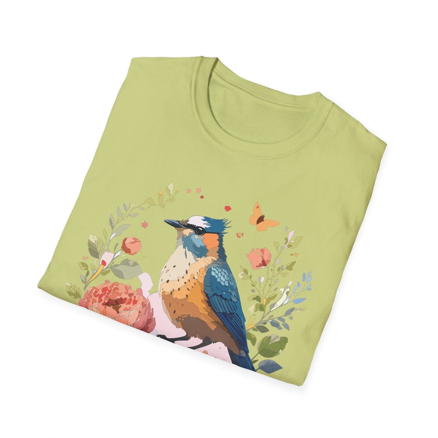 Floral Bird T Shirt Unisex Softstyle Gildan 64000 Tee 100 Percent Ring Spun Cotton