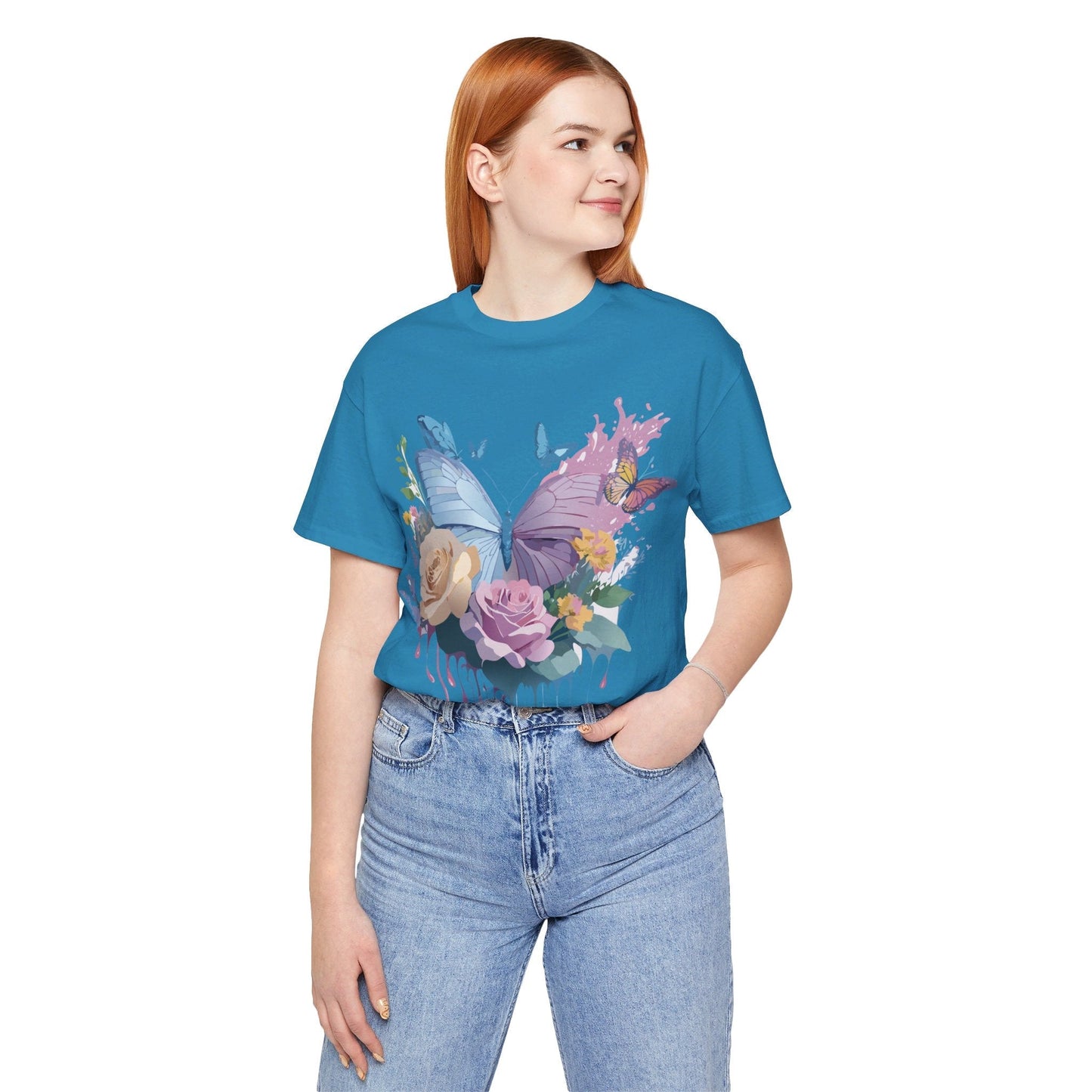 Butterfly Graphic Unisex 100 Cotton Lightweight Vintage Floral Design Jersey Tee 33
