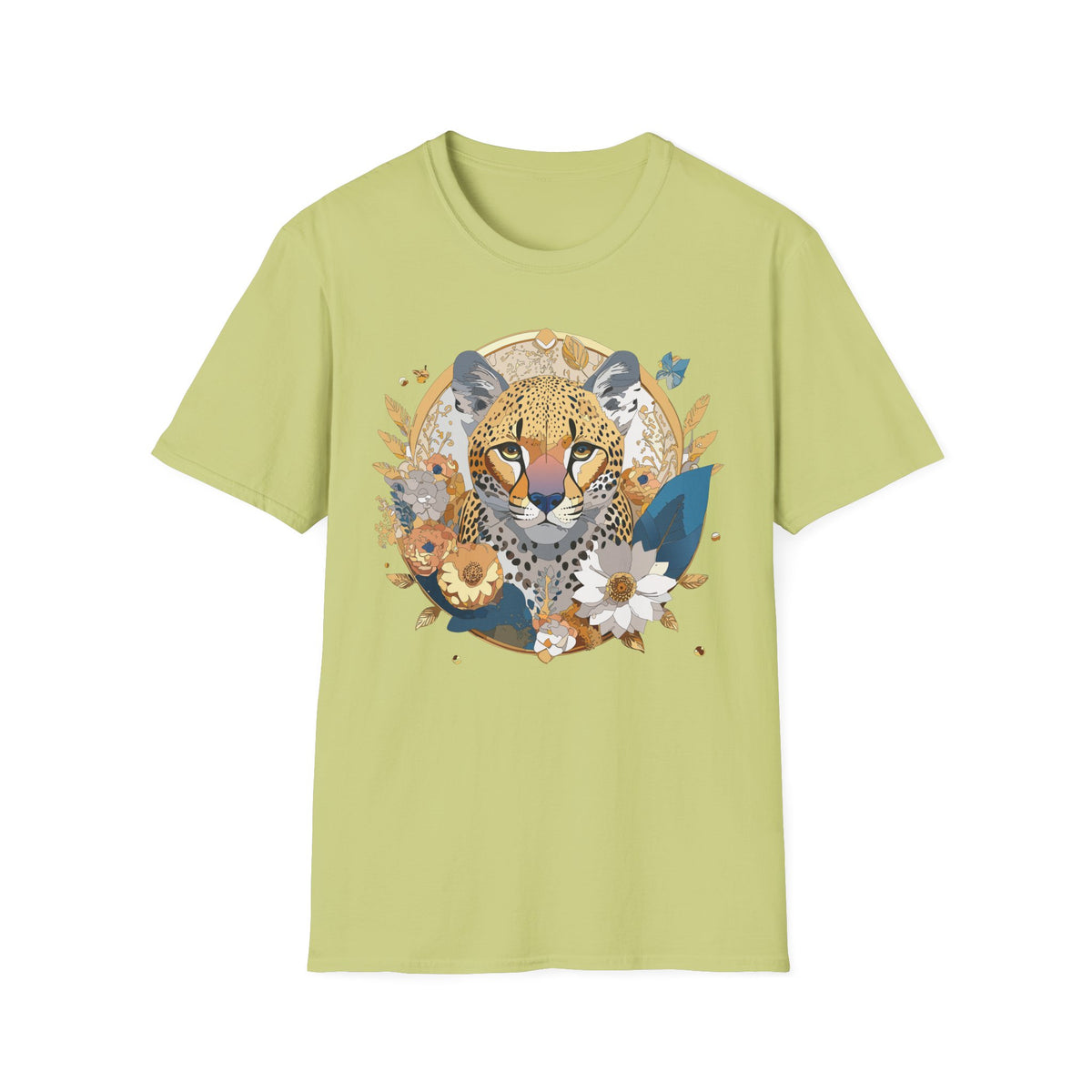 Floral Cheetah Portrait T-Shirt | Leopard Face Botanical Tee