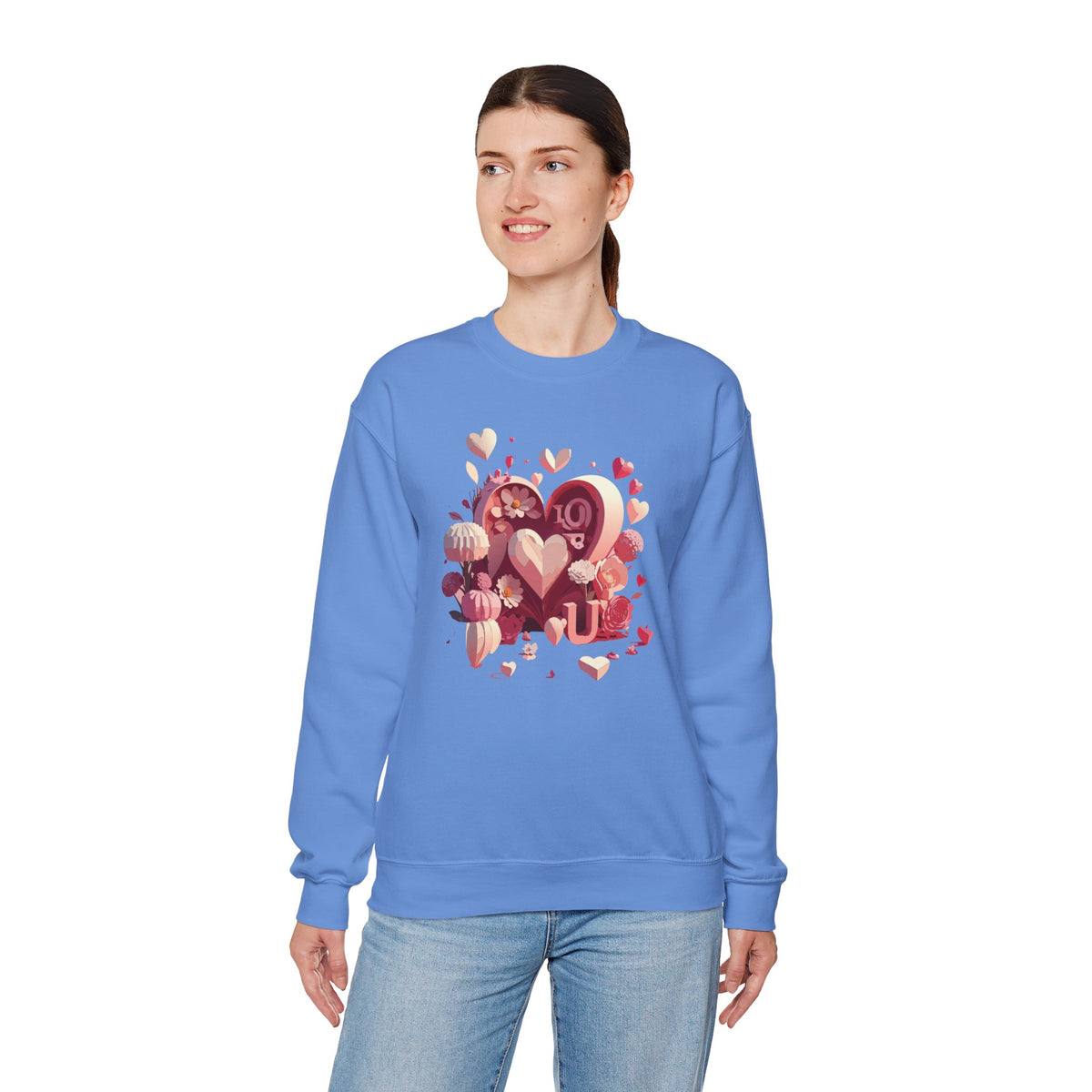 Unisex Floral Big Heart Sweatshirt, Love Floral Sweatshirt, Floral Heart Sweatshirt, 50/50 Cotton-Poly Valentine's Day Sweatshirt 09