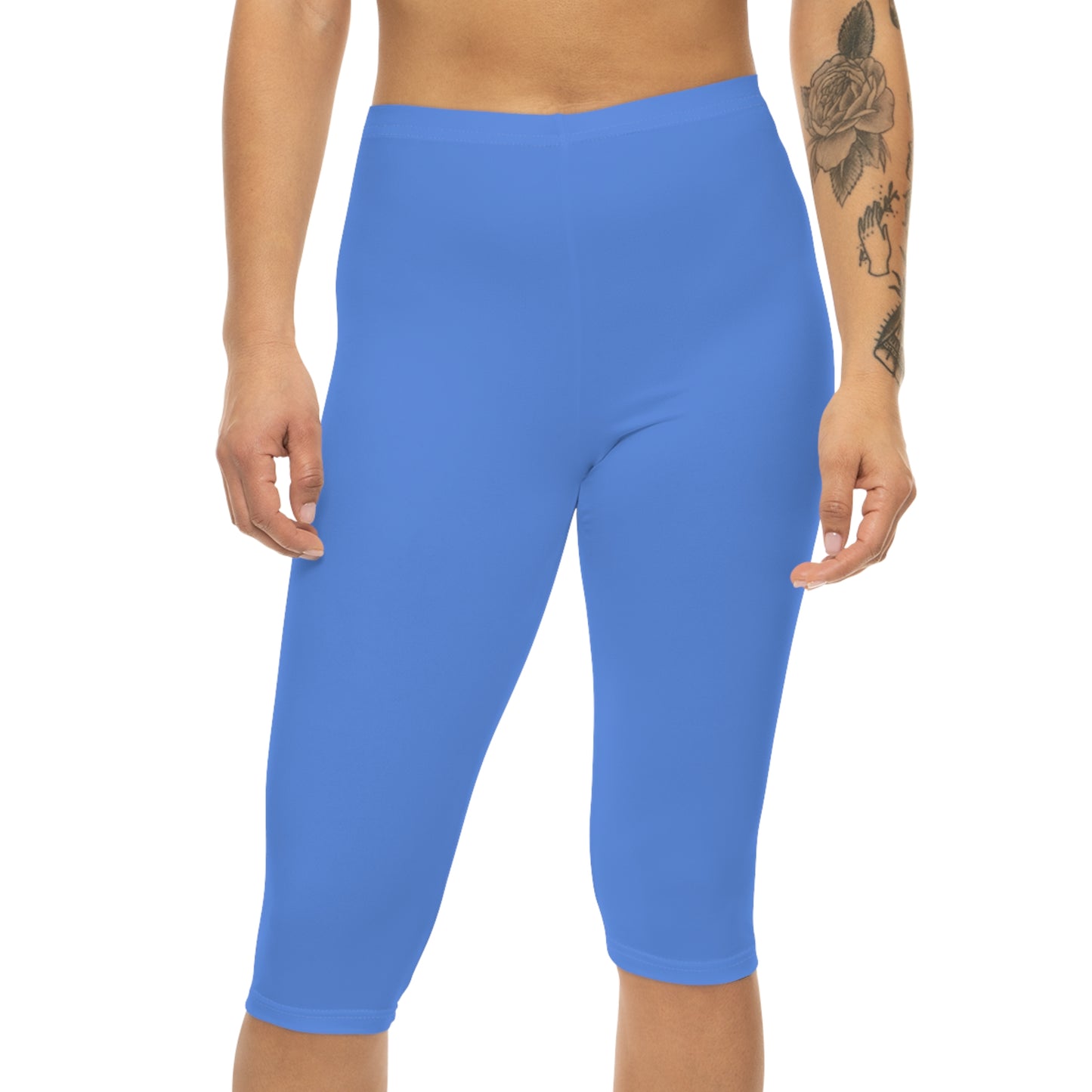 Cornflower Blue Color Women's Brushed Suede Poly Span Casual Capri Leggings XS-2XL