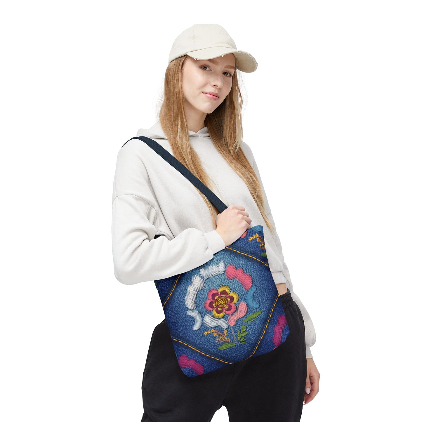 Denim Fabric Imitation Print Unisex Canvas Bag Poly Spun 3 Sizes Tote Bag 159-4