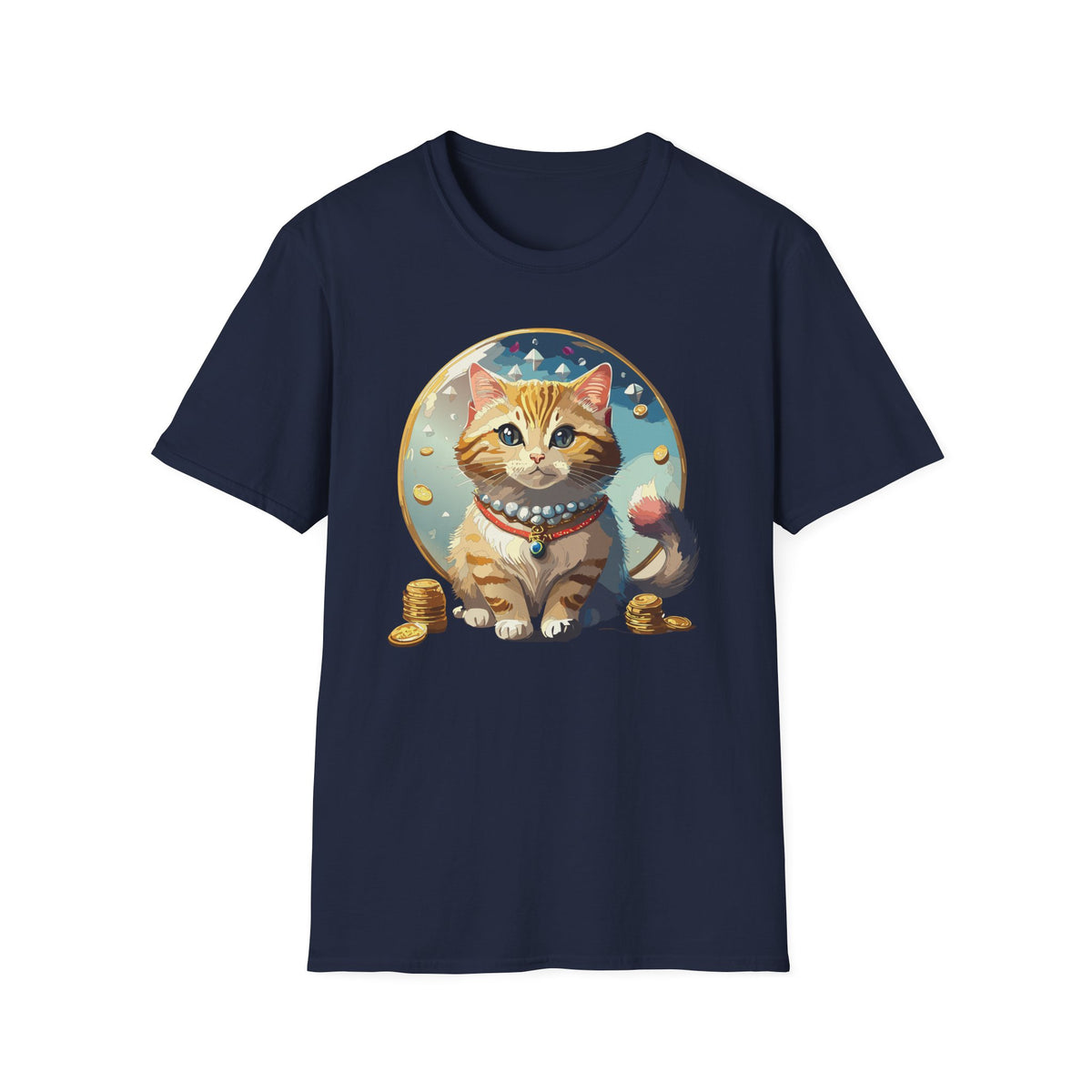 Lucky Cat Illustration T-Shirt | Cute Ginger Kitten, Whimsical Charm
