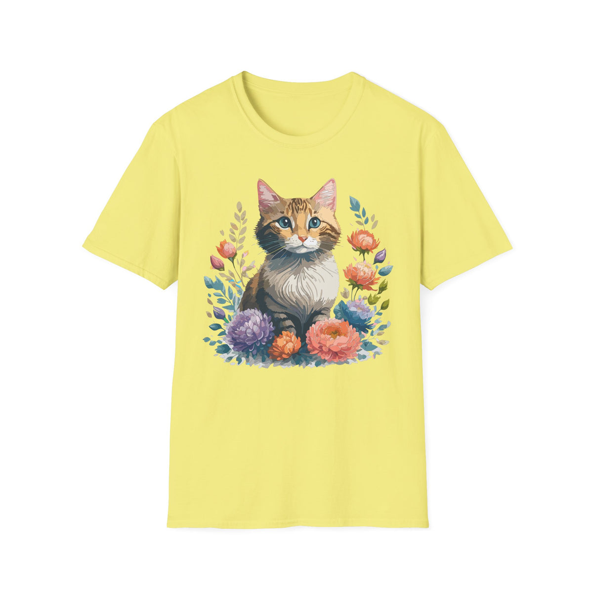 Watercolor Cat Portrait T-Shirt | Floral Kitty Illustration