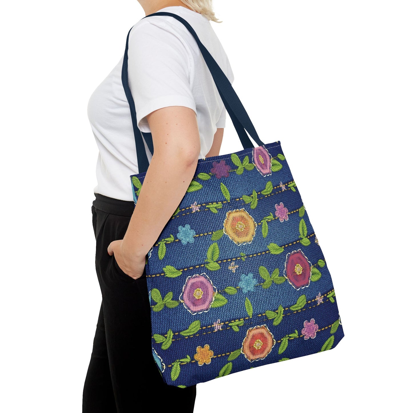 Denim Fabric Imitation Print Unisex Canvas Bag Poly Spun 3 Sizes Tote Bag 134