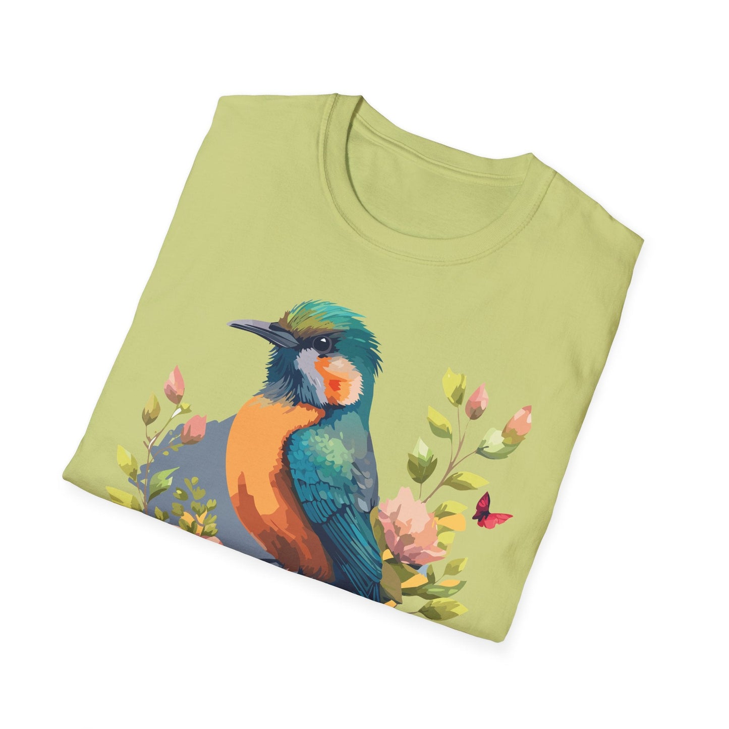 Floral Bird T Shirt Unisex Softstyle Tee 100 Percent Ring Spun Cotton Animal Print