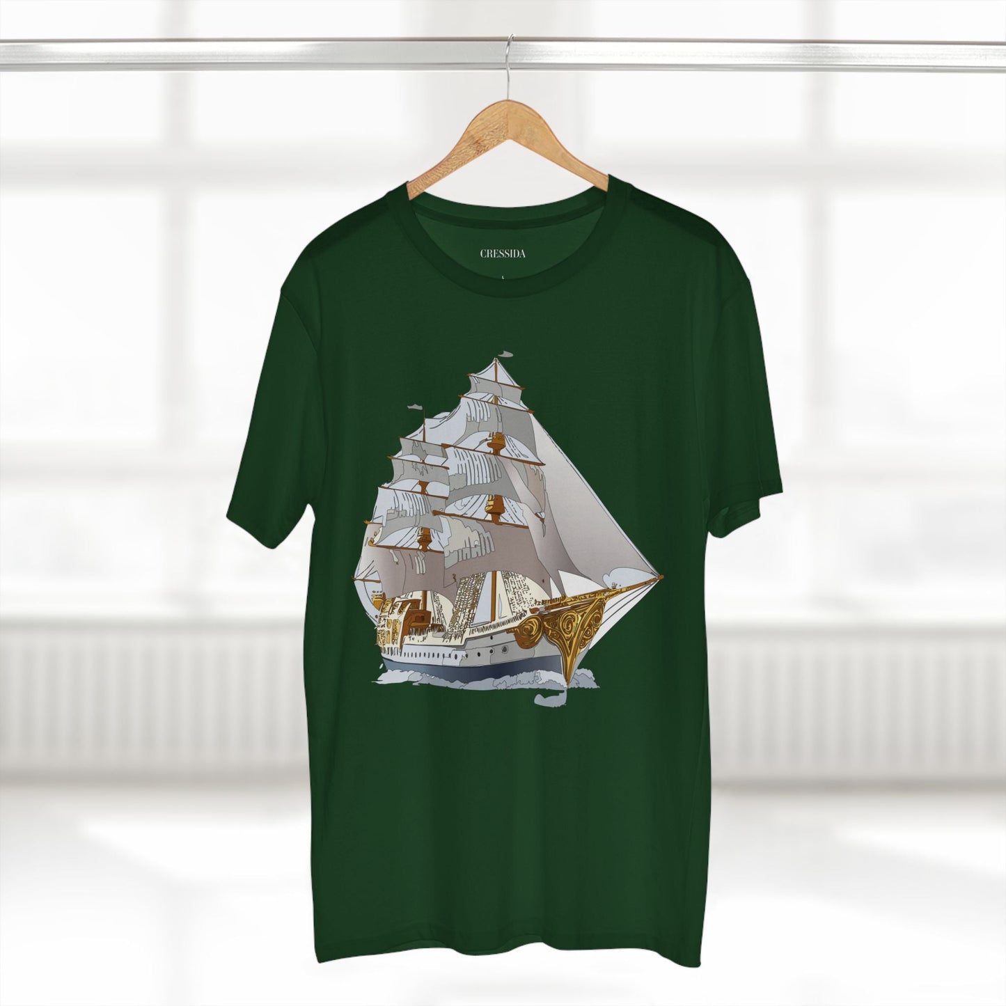 Ship Graphic Unisex 100 Cotton T-Shirt with Gold Frigate Art Design 8