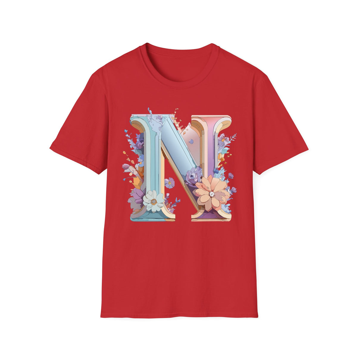 Floral Letter N T-Shirt | Monogram Initial N Tee