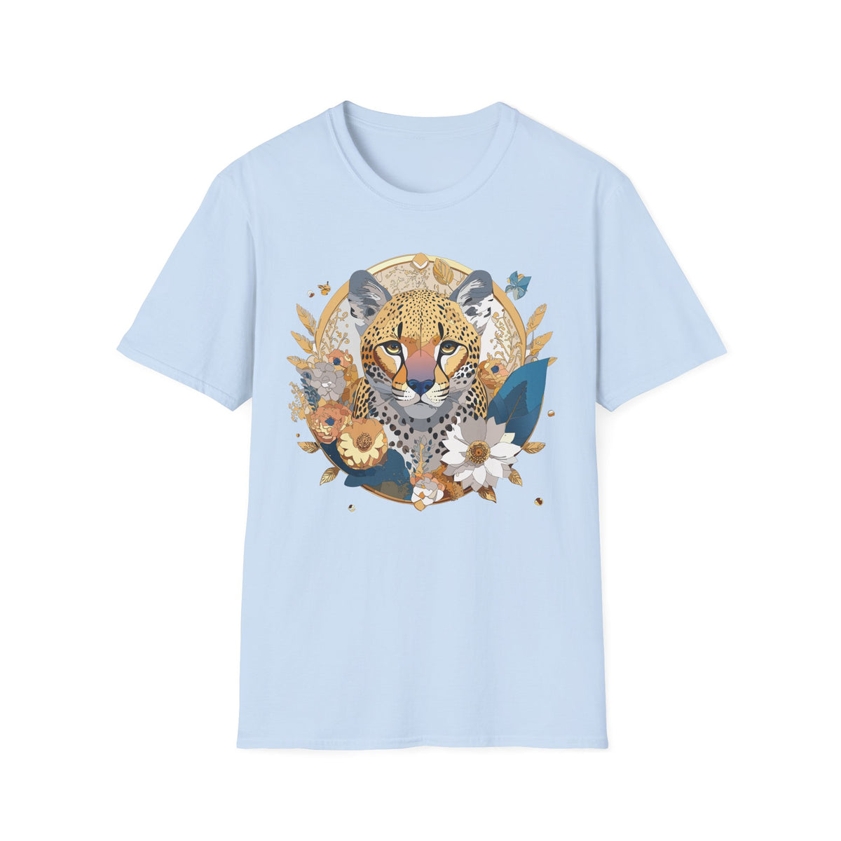 Floral Cheetah Portrait T-Shirt | Leopard Face Botanical Tee