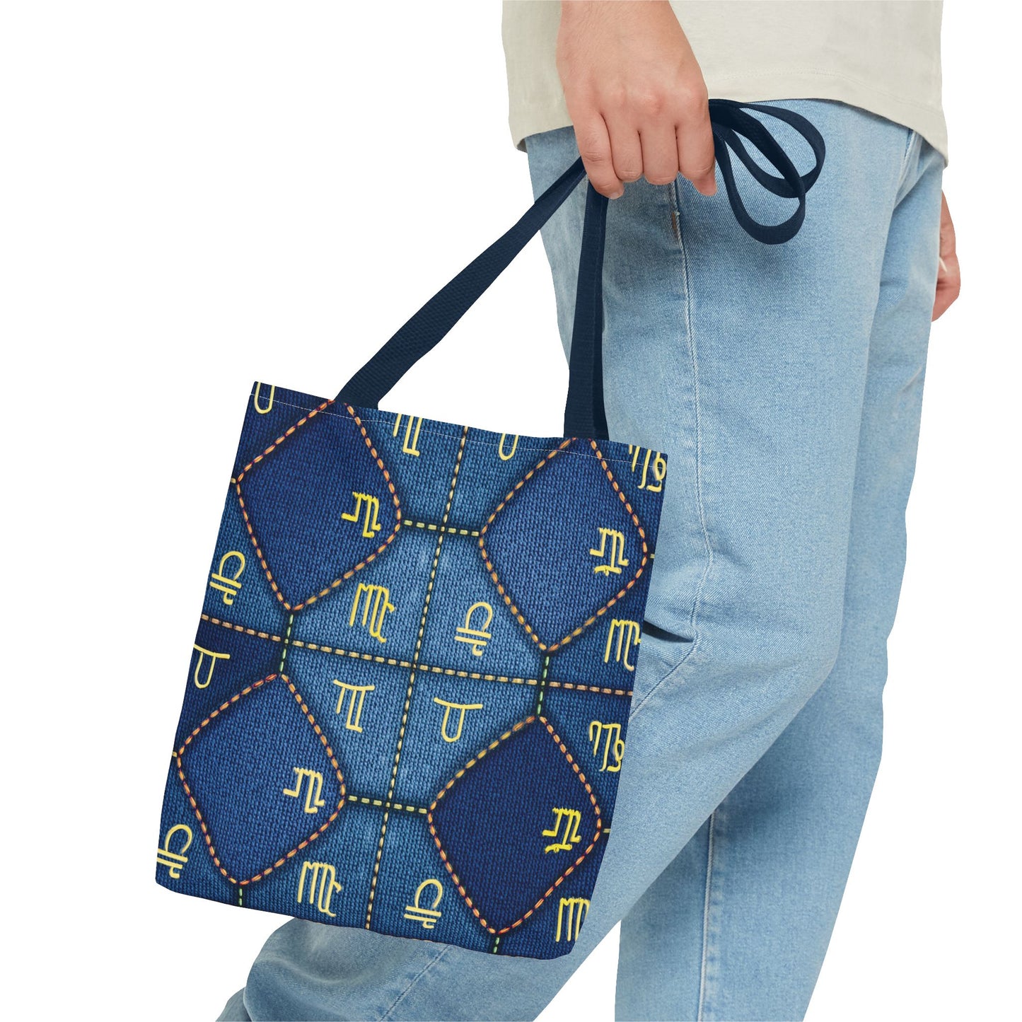 Denim Fabric Imitation Print Unisex Canvas Bag Poly Spun 3 Sizes Tote Bag 184-2