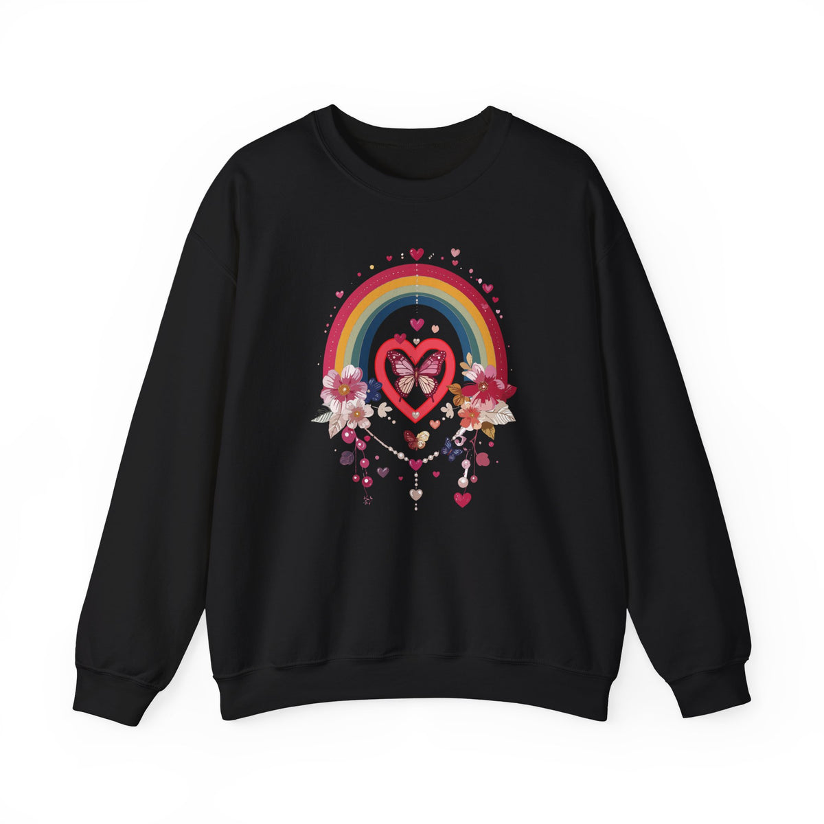 Rainbow Heart Sweatshirt, Floral Heart Sweatshirt, Floral Love Sweatshirt, Valentine's Day Sweatshirt, Rainbow Heart Floral Sweatshirt 113