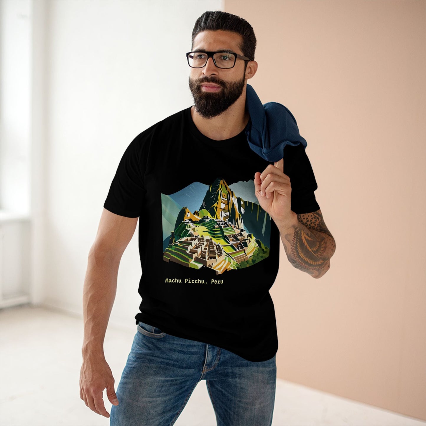 Retro2Nova Machu Picchu Travel Shirt Unisex Art Tee Premium Cotton Staple Tee With Original Design
